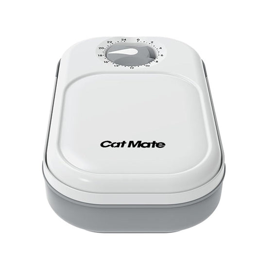White and gray electronic device with 'Cat Mate' branding on a white background