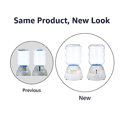 Basics Automatic Dog & Cat Water Dispenser + Gravity Feeder Set – 6lb Food / 1 Gallon Water, Gray (Pack of 2)