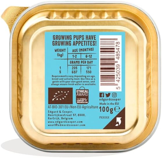 Edgard Cooper Puppy Organic Grain-Free Wet Dog Food, Organic ChickenFish 17 x 100g, Natural Dogs Food in Cup, Fresh Meat, High Protein, Hypoallergenic, No Added Sugar