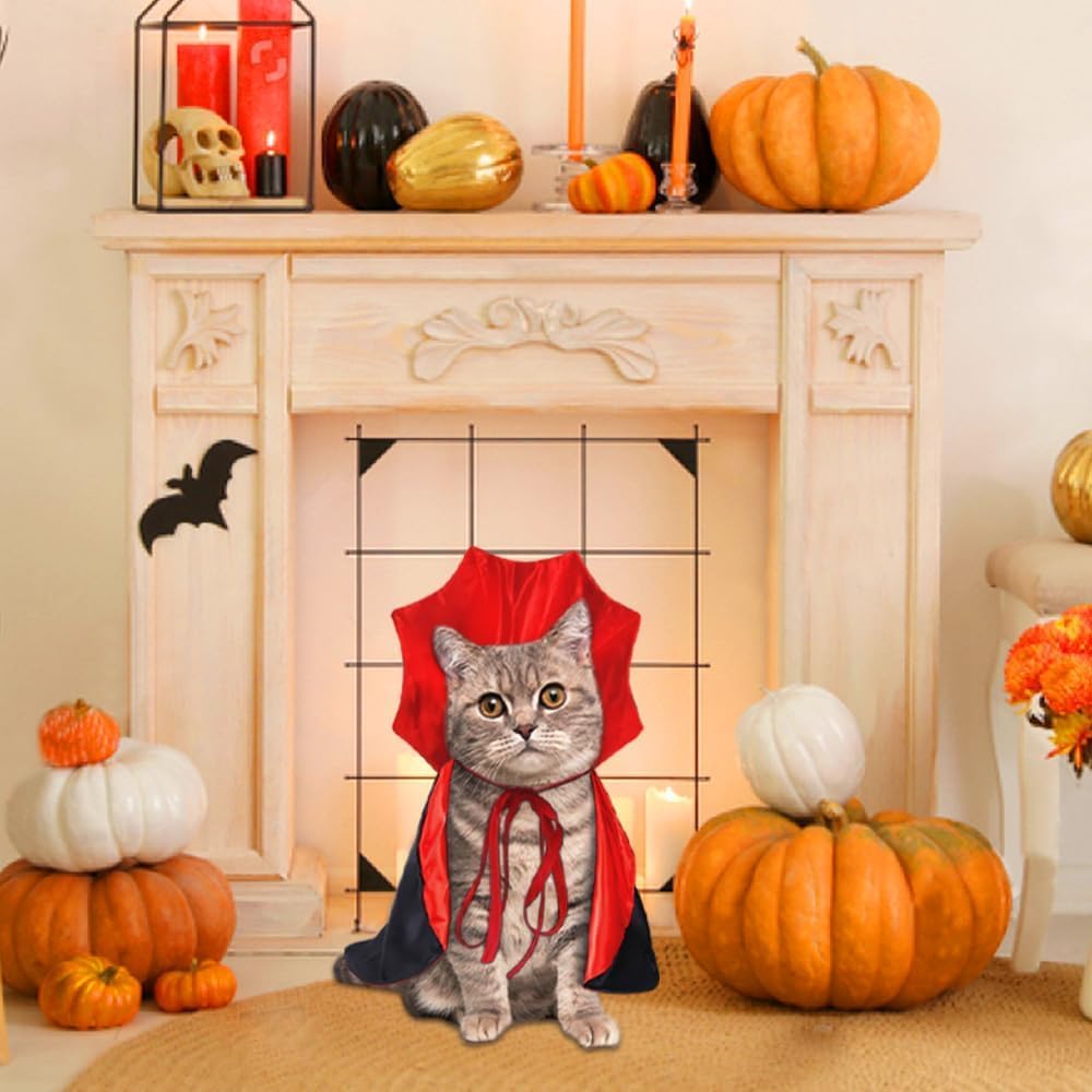 XOYTN Halloween Cat Costumes, Small Funny Halloween Cat Vampire Cape Adjustable Pet Vampire Wizard Cloak for Little Dogs Cats Puppy Cosplay Party