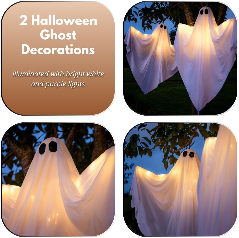 Marco Paul Set of Two EXTRA Large Light up Outdoor Ghost Decorations 4FT 120cm Pre-lit LED Indoor Spooky Halloween Decor Outside Scary Ghosts of Halloween for Garden
