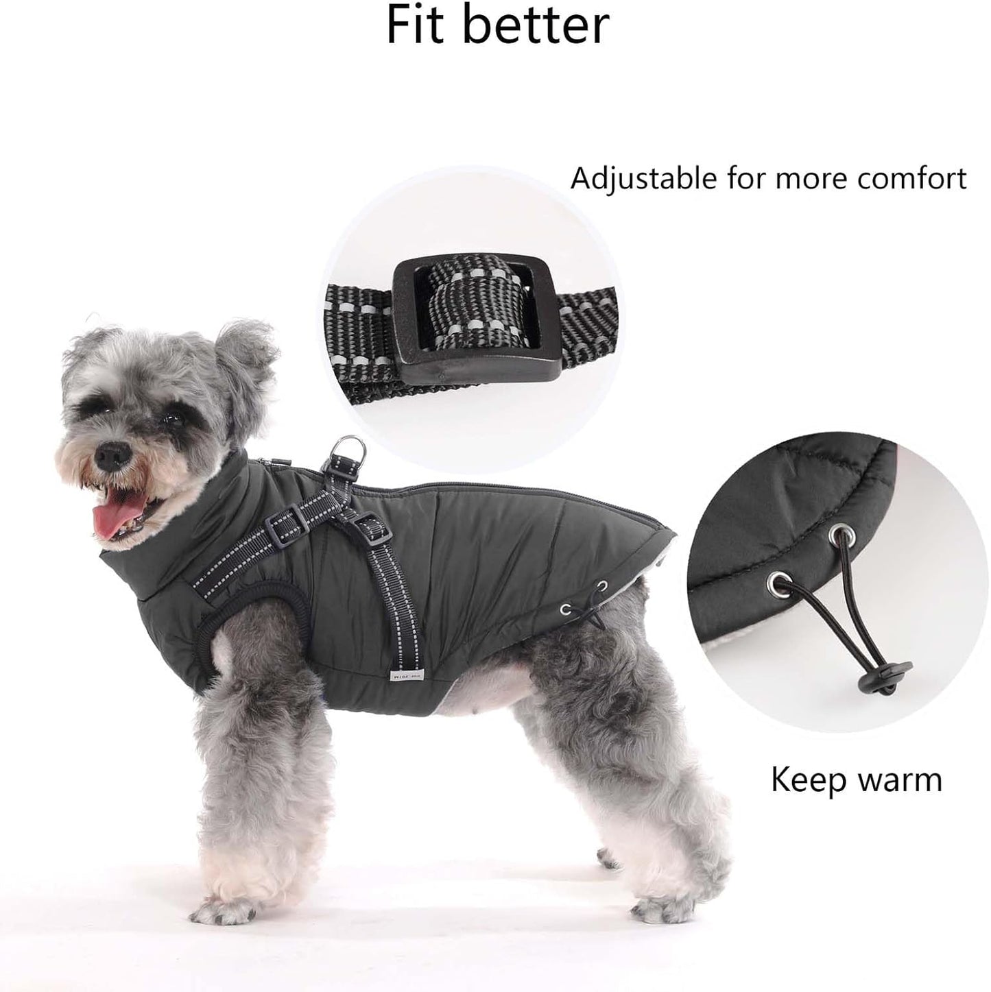 Dog Coats Waterproof Winter Warm Zip Up Dog Coat with Harness Jacket for Puppy Small Medium Large Dogs