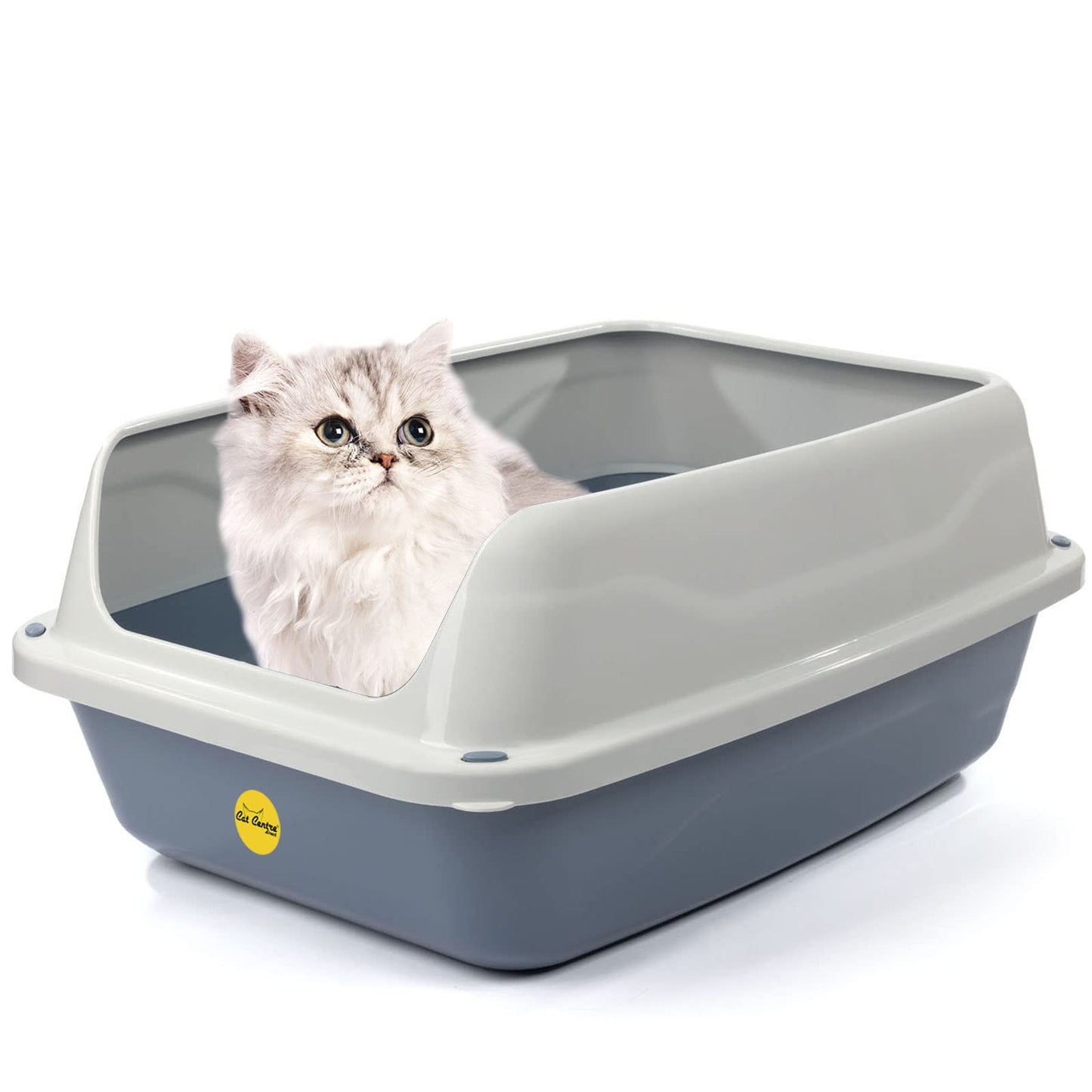 Open Grey Cat Litter Tray High Sided Pan Toilet Box Medium
