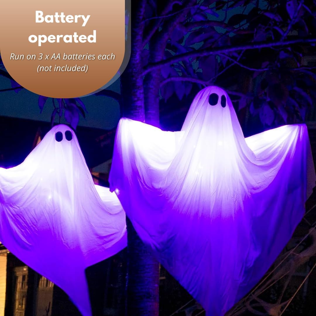Marco Paul Set of Two EXTRA Large Light up Outdoor Ghost Decorations 4FT 120cm Pre-lit LED Indoor Spooky Halloween Decor Outside Scary Ghosts of Halloween for Garden