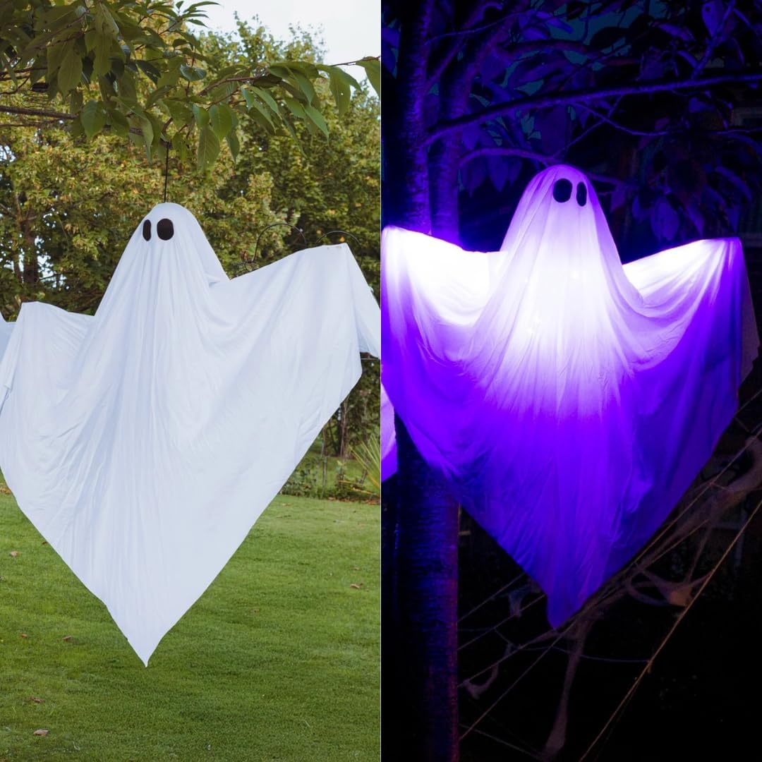 Marco Paul Set of Two EXTRA Large Light up Outdoor Ghost Decorations 4FT 120cm Pre-lit LED Indoor Spooky Halloween Decor Outside Scary Ghosts of Halloween for Garden