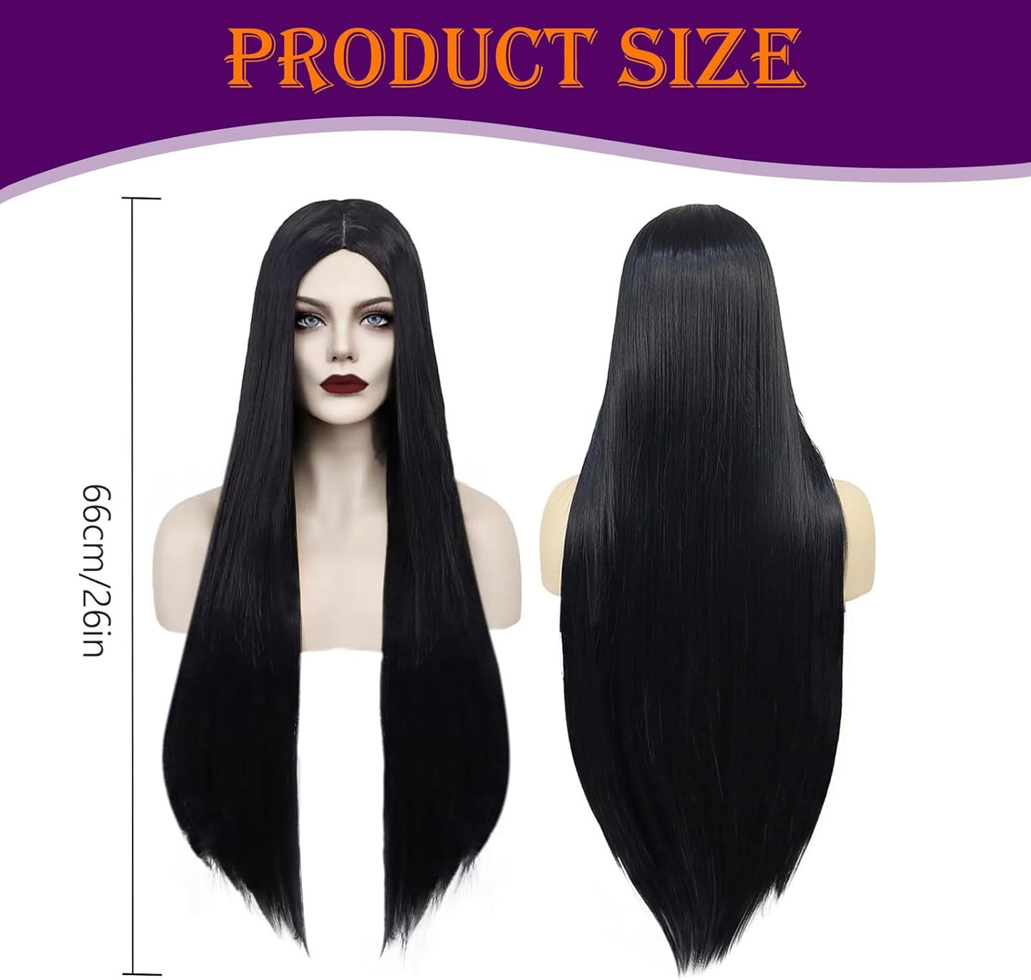 AUXHCYL Long Black Wigs for Women, Synthetic Long Straight Wig for Cosplay, Party & Carnival,Halloween Costume Wigs