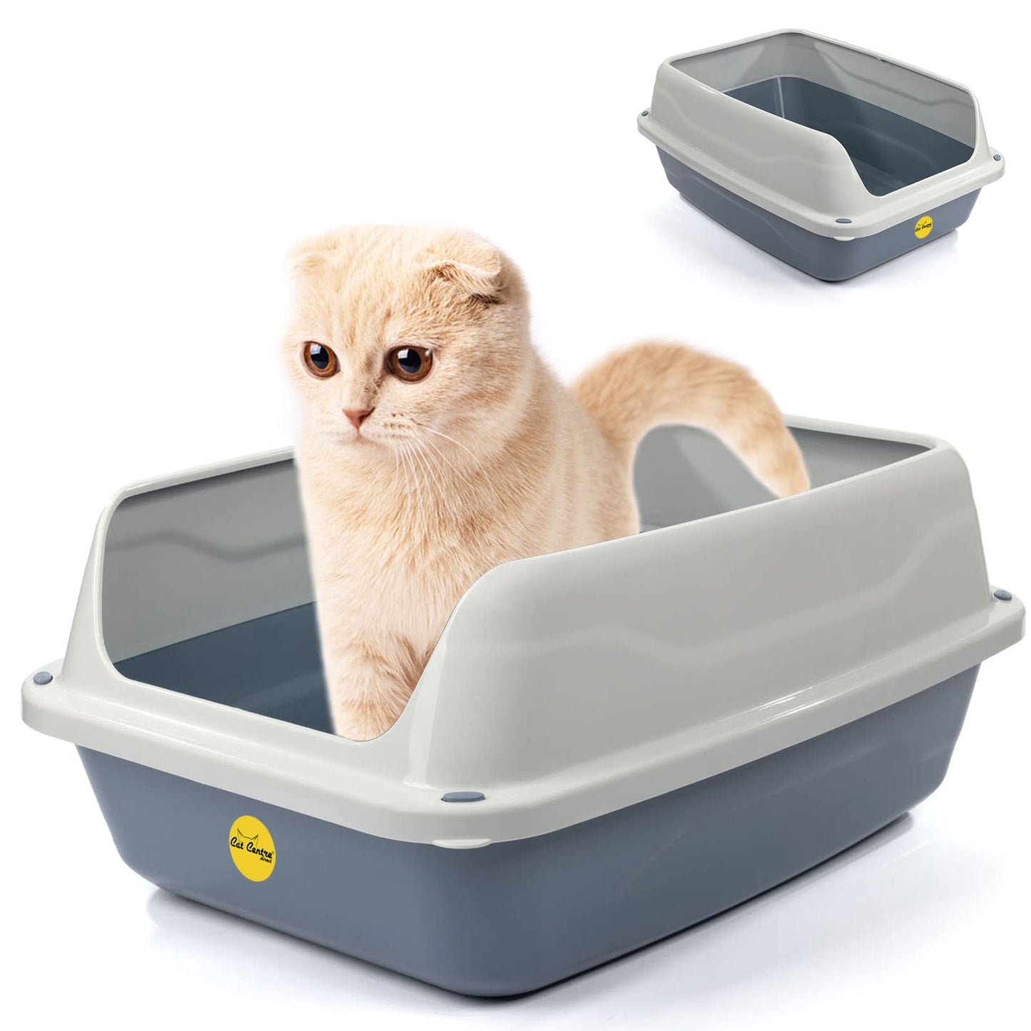 Open Grey Cat Litter Tray High Sided Pan Toilet Box Medium