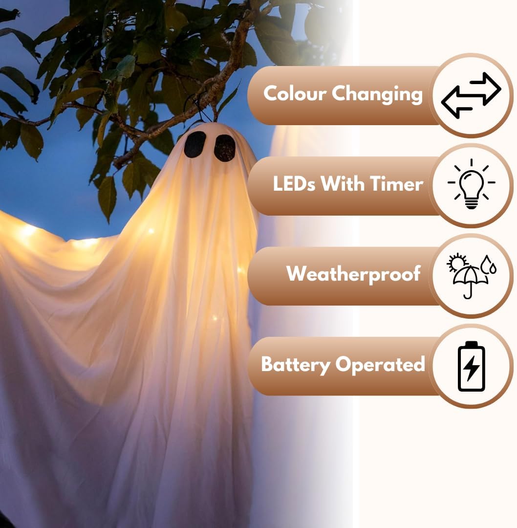 Marco Paul Set of Two EXTRA Large Light up Outdoor Ghost Decorations 4FT 120cm Pre-lit LED Indoor Spooky Halloween Decor Outside Scary Ghosts of Halloween for Garden
