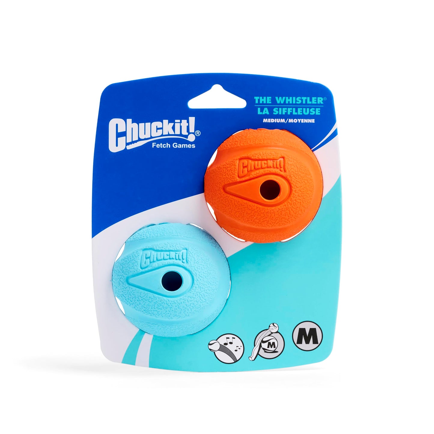 Chuckit! The Whistler Ball Dog Toy, Medium (2.5 Inch Diameter) for Dogs 20-60 lbs, Pack of 2, Multicolor