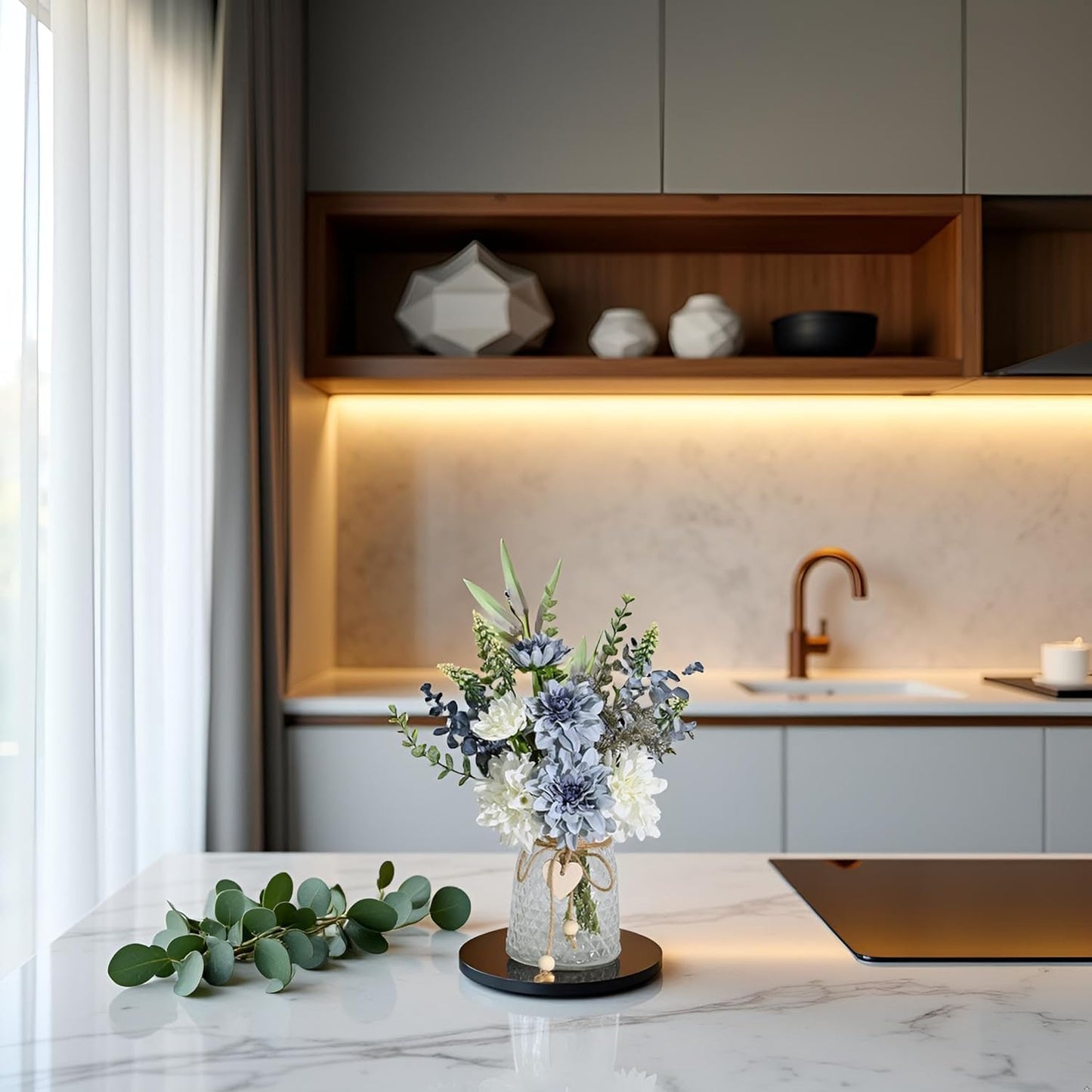 Artificial Flower Arrangement with Vase – Elegant Faux Floral Home Décor