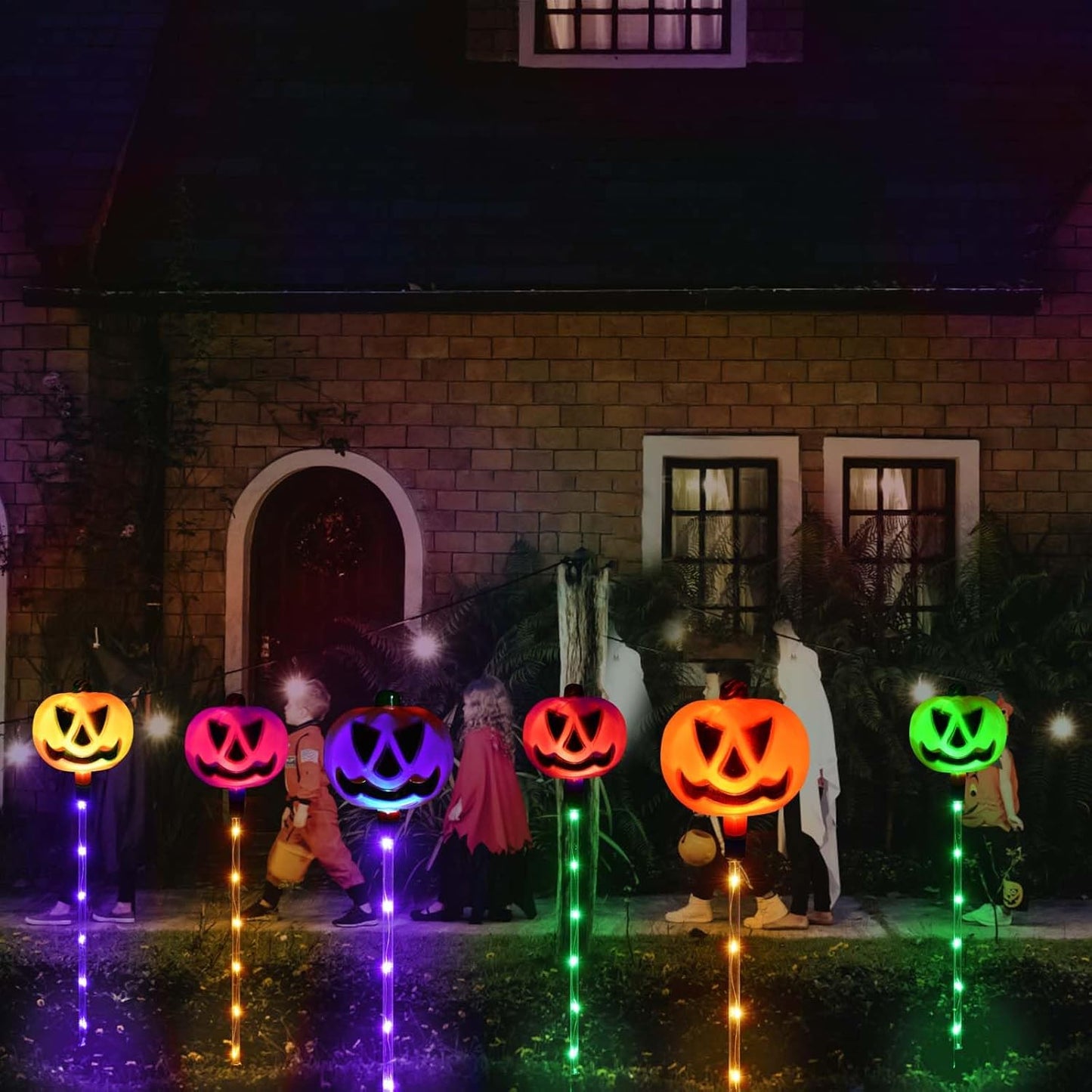 Homeleo Set of 6 Solar Pumpkin Stake Lights for Halloween Decorations Outdoor, Colour Changing Lights, Light up Decorations, Pathway Party Porch Yard Decor