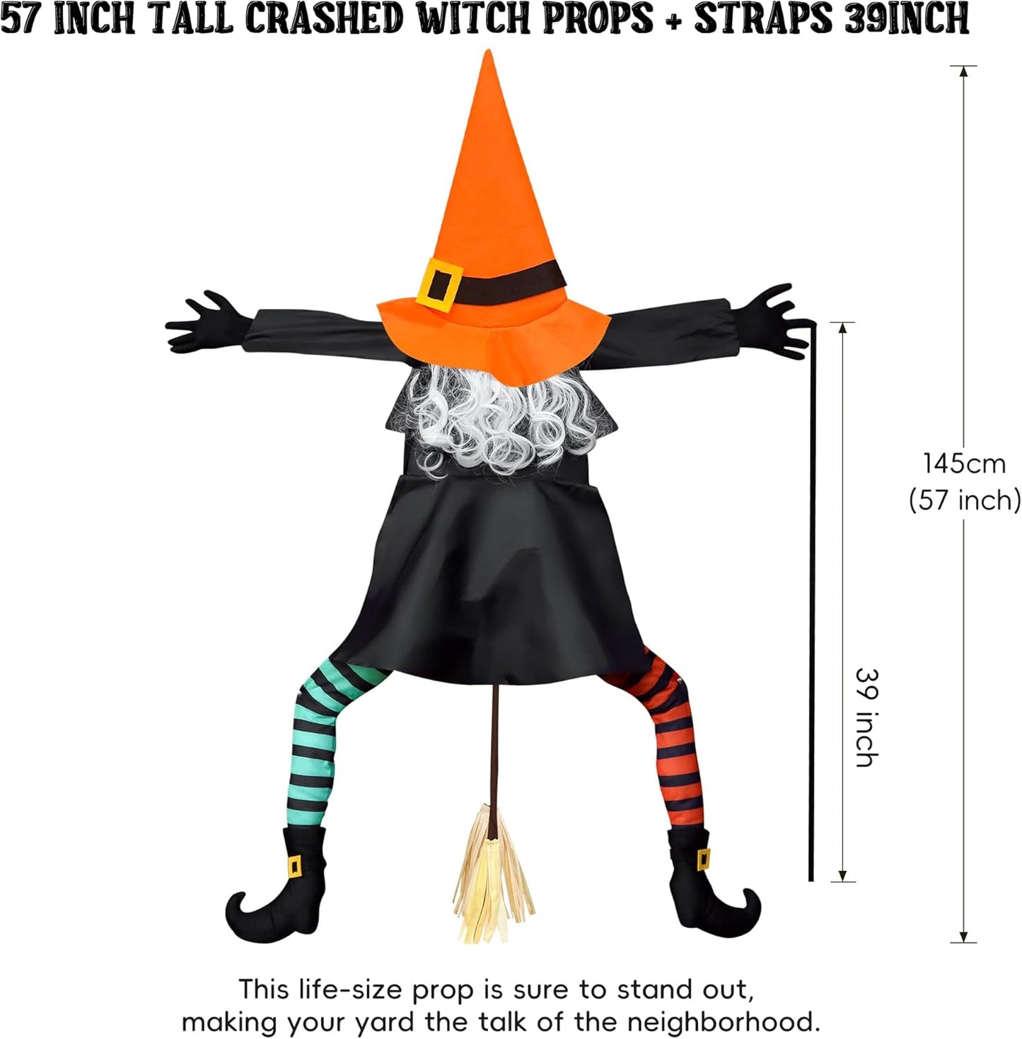 POPGIFTU 160cm Crashing Witch Halloween Decoration – Flying Witch Into Tree Hanging Prop for Garden, Front Porch, Pillars, Front Door & Haunted House Décor