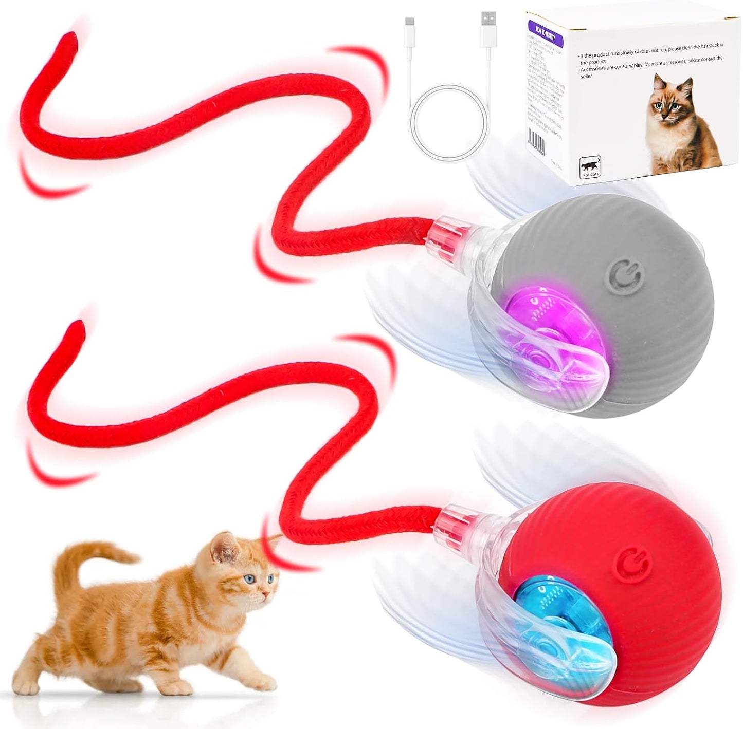 Chewie Interactive Toys, 2 Pack Chewie Ball for Cats & Dogs, 360° Smart Automatic Rolling Ball for Large, Medium & Small Pets