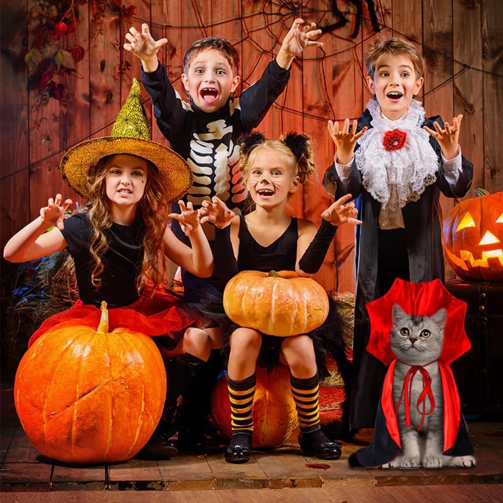 XOYTN Halloween Cat Costumes, Small Funny Halloween Cat Vampire Cape Adjustable Pet Vampire Wizard Cloak for Little Dogs Cats Puppy Cosplay Party