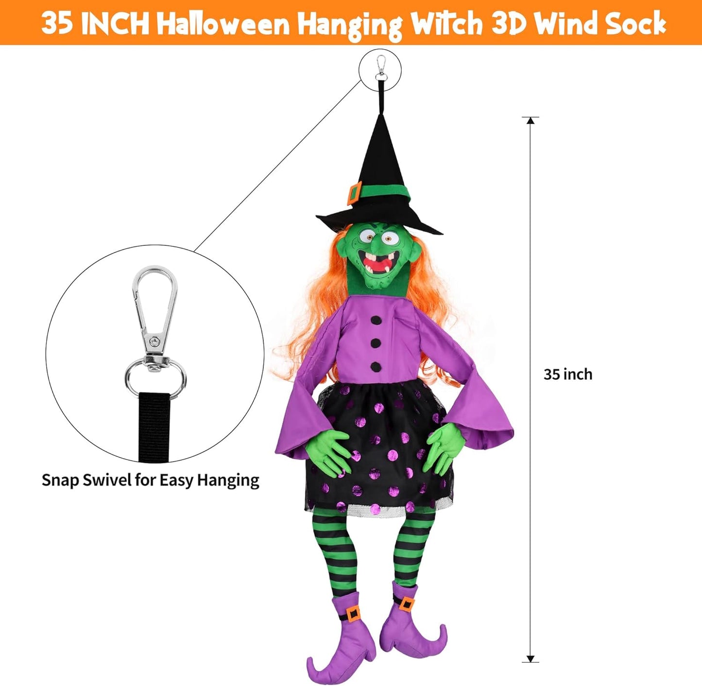 POPGIFTU 160cm Crashing Witch Halloween Decoration – Flying Witch Into Tree Hanging Prop for Garden, Front Porch, Pillars, Front Door & Haunted House Décor
