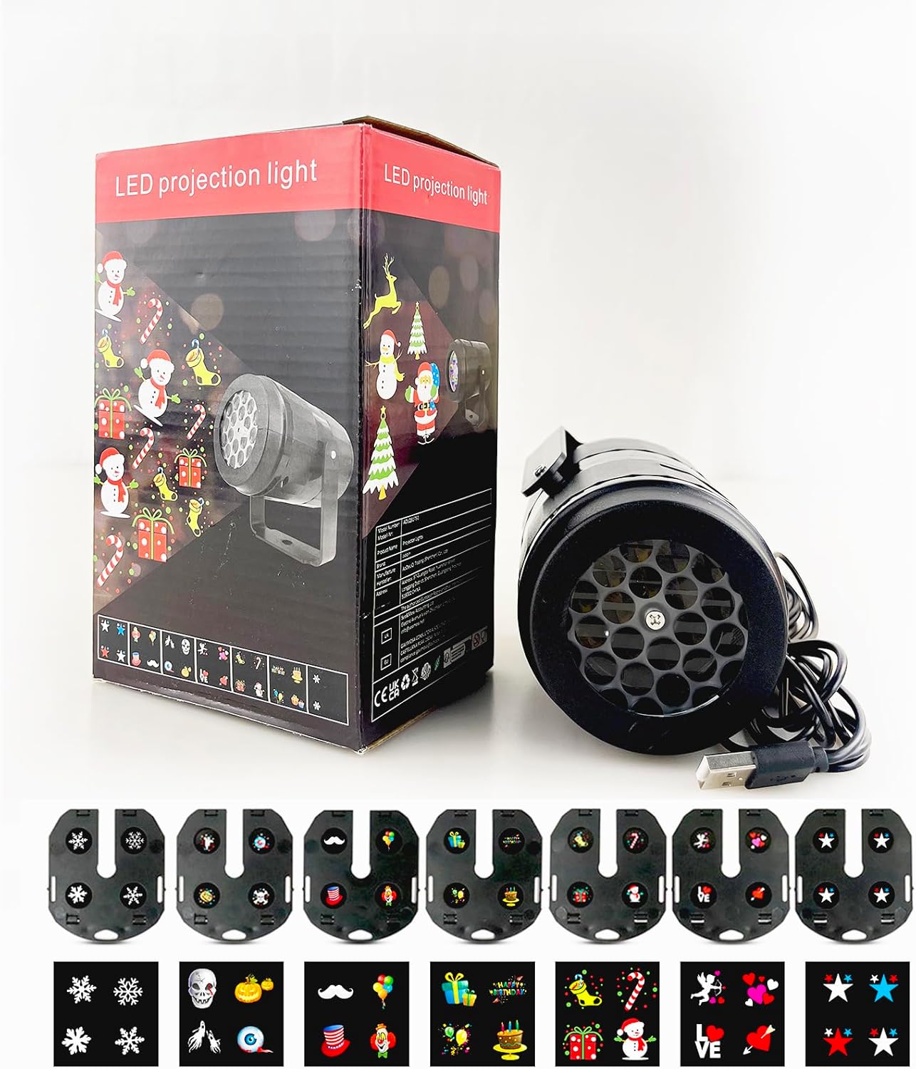 Jsdoin Halloween Projector Lights USB LED Christmas Decorative Lights Moving Rotating Snowstorm Landscape Lamp Spotlight Christmas Halloween Holiday Wedding Party Birthday Home Decoration Light