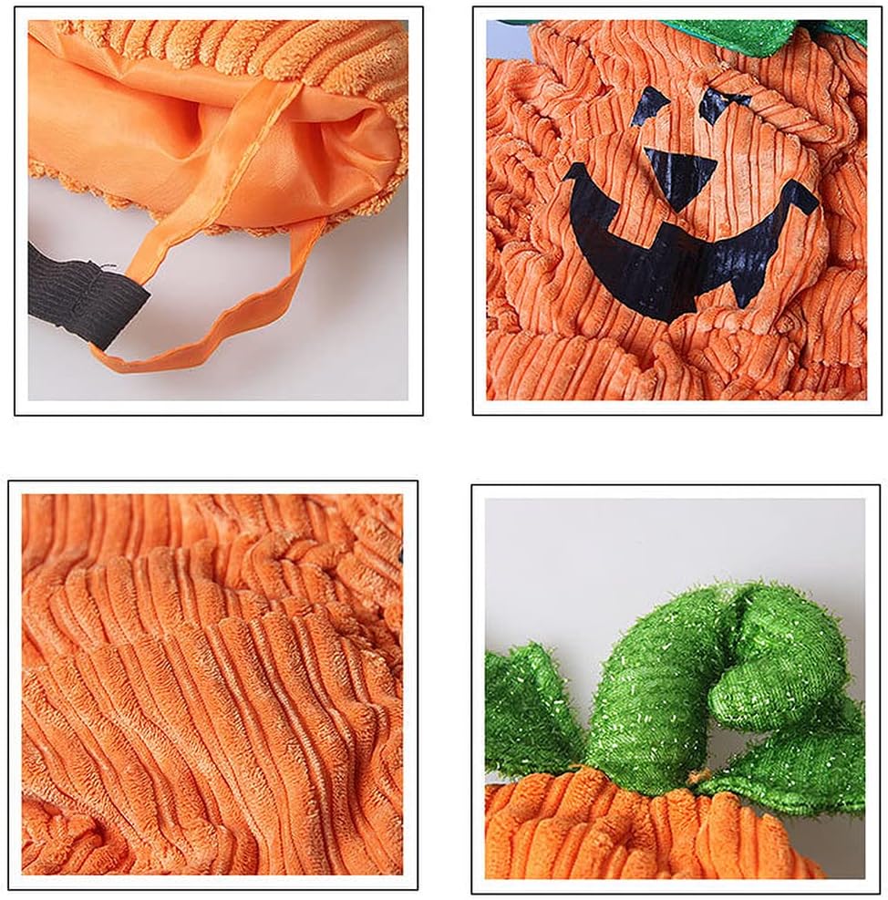 Halloween Pumpkin Dog Costume, Dog Cat Warm Costume Outfit Halloween Pet Cosplay Clothes with Pumpkin Hat for Small Medium Dogs Cats ("M" Size)