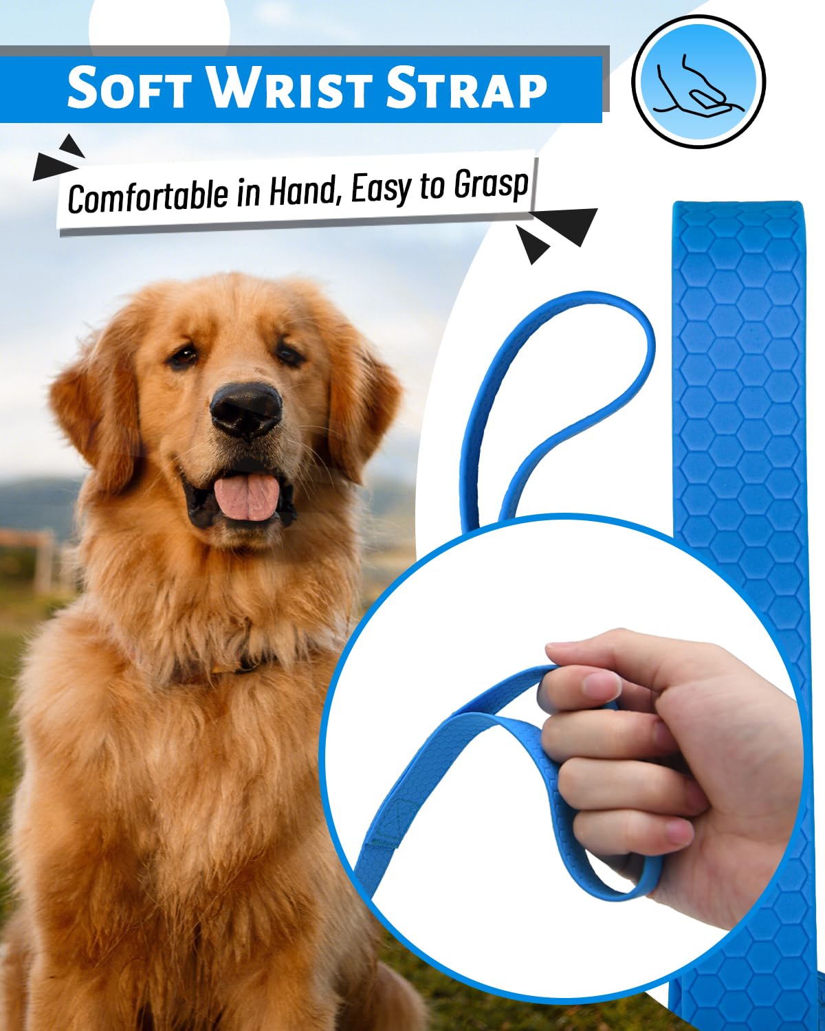 Looxmeer Dog Training Lead, 5M(16ft) Strong Extra Long Dog Lead for Small Medium Large Dog with Padded Handle & Storage Bag, Waterproof Dog Leash for Recall Tracking Hiking Hunting Obedience, Blue