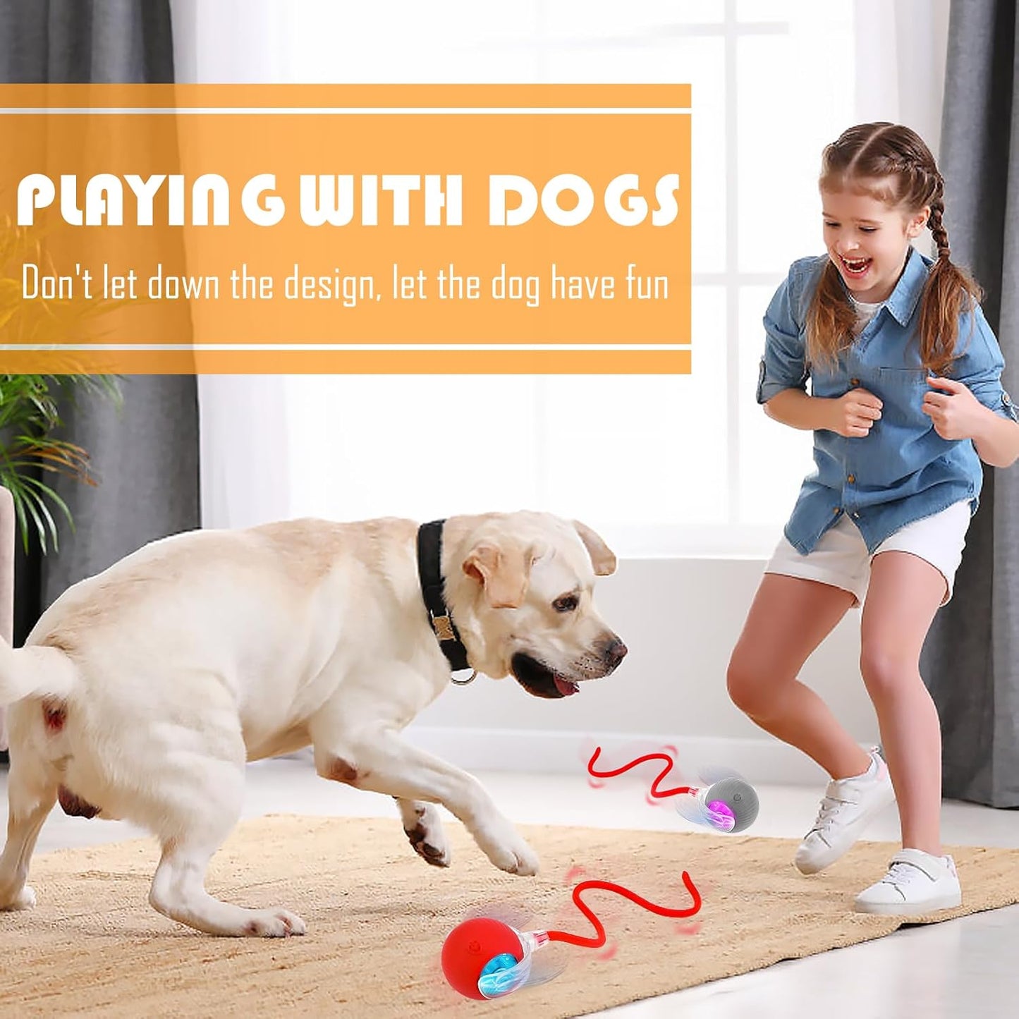 Chewie Interactive Toys, 2 Pack Chewie Ball for Cats & Dogs, 360° Smart Automatic Rolling Ball for Large, Medium & Small Pets