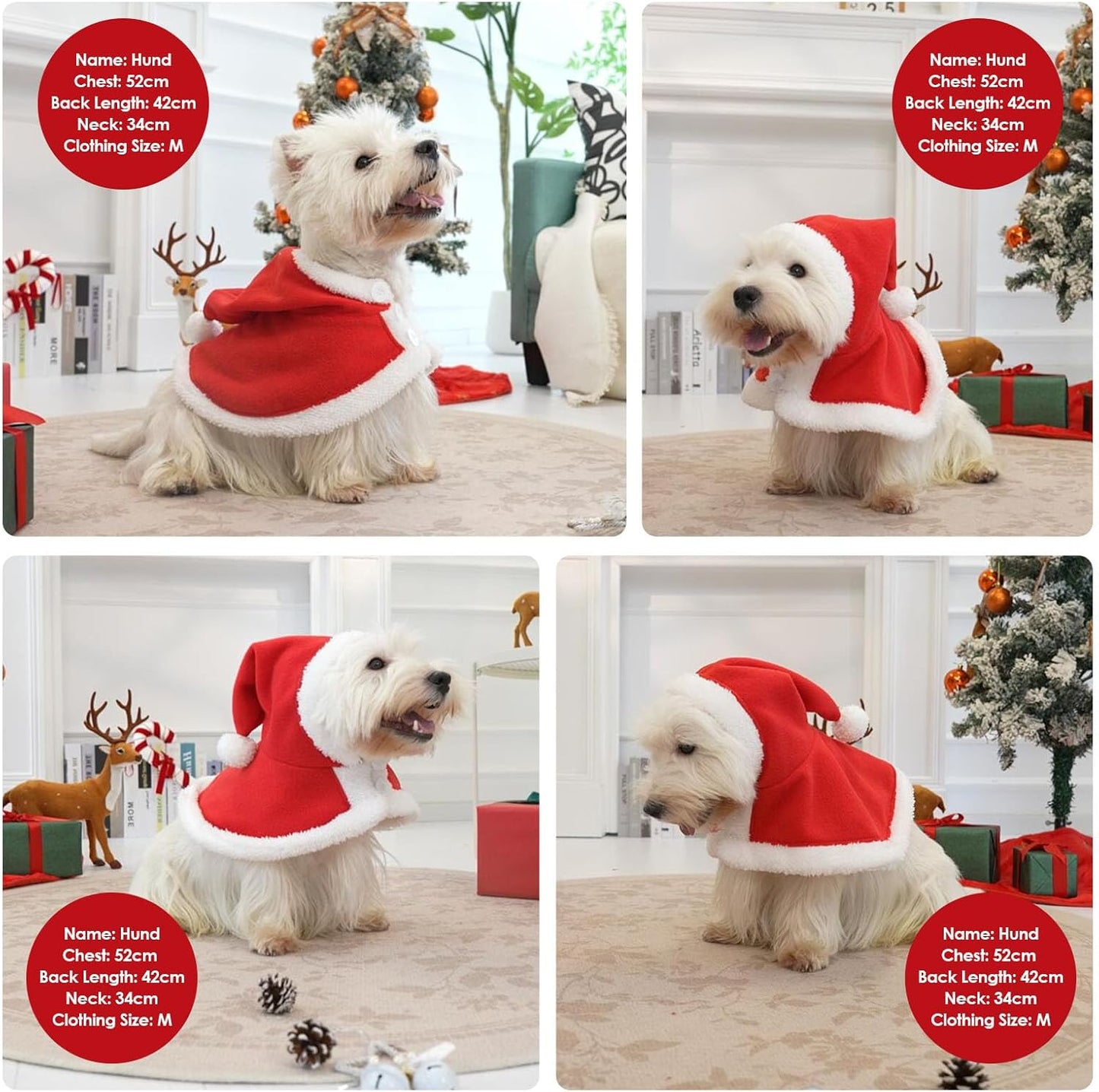 Christmas Costume for Medium Dog Santa Cape - Hooded Fleece Dog Cloak, Windproof Warm Christmas Outfit for Dogs