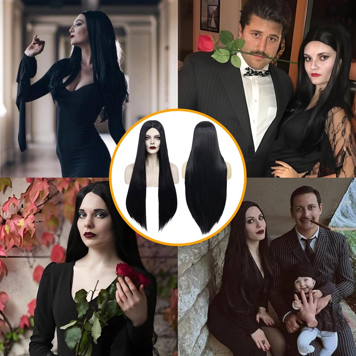 AUXHCYL Long Black Wigs for Women, Synthetic Long Straight Wig for Cosplay, Party & Carnival,Halloween Costume Wigs