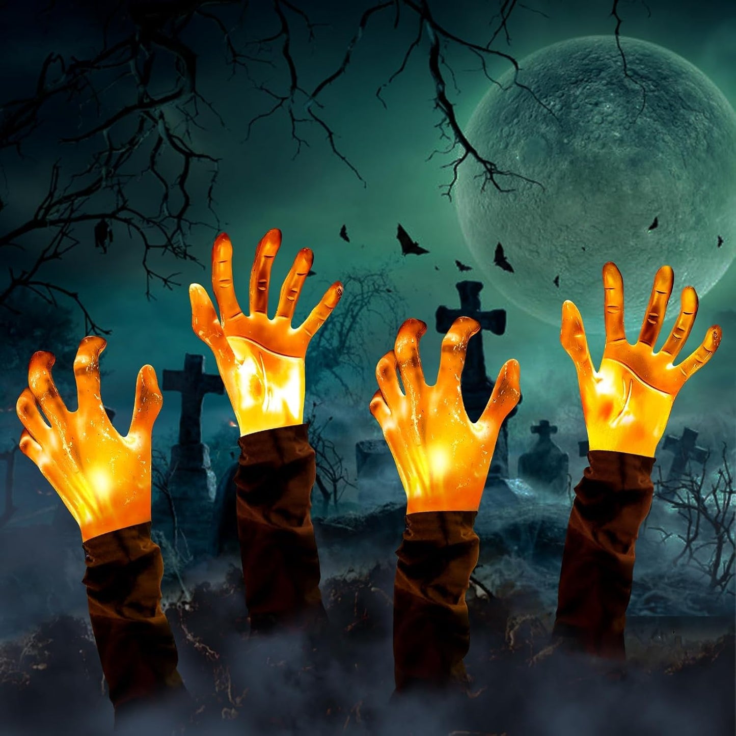 JOLCEEY 4pcs Halloween Zombie Arm Stakes, Halloween Zombie Hands Lights Yard Ground-Breaker Stakes for Halloween Outdoor Yard Garden Decorations