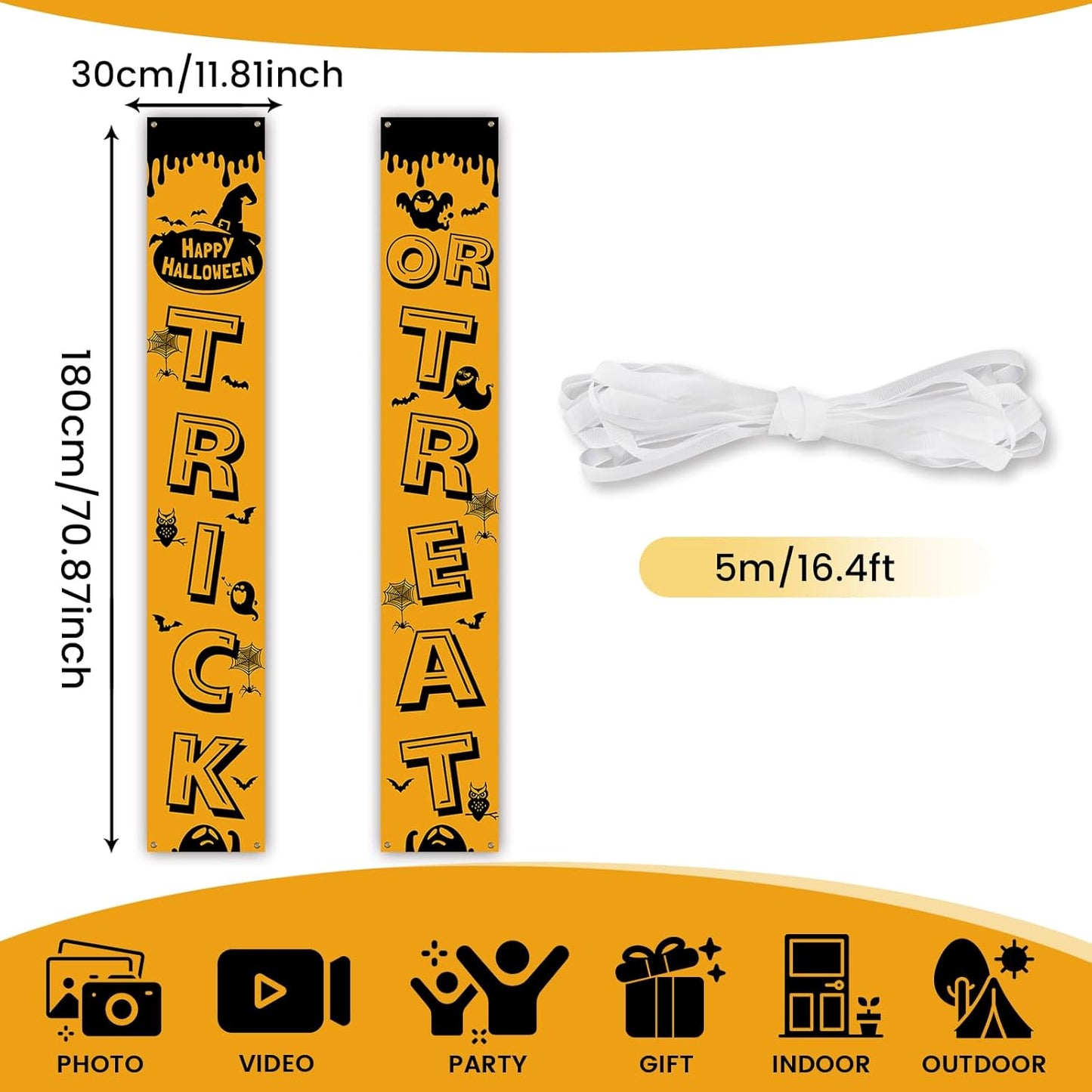 PartyYaa Halloween Banner Decorations, Long Halloween Banner Party Photo Booth, Pumpkin & Ghost Garden Fence Ornament for Indoor Outdoor