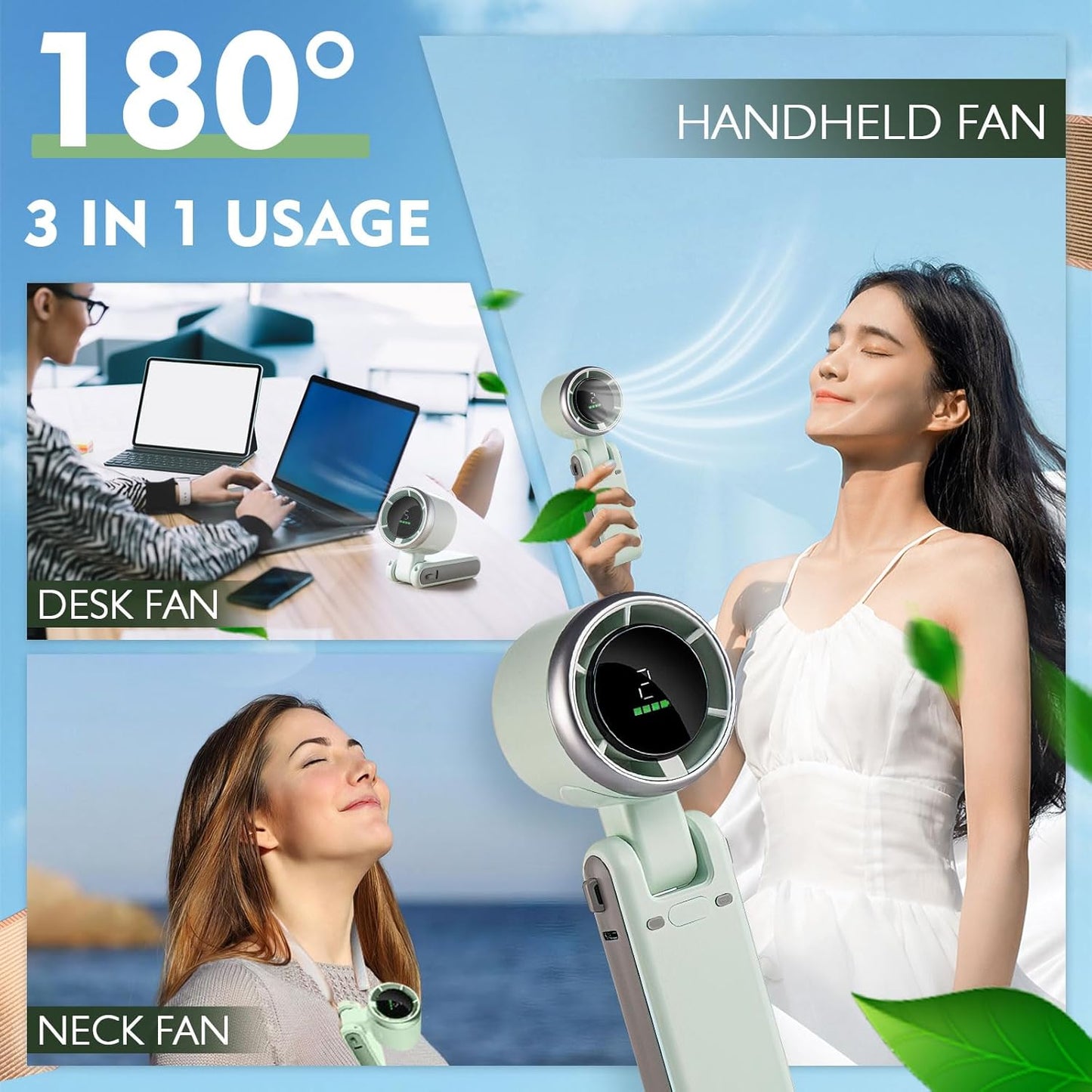 3-in-1 Foldable Portable Turbo Fan | 3600mAh Rechargeable | 100-Speed Control | Handheld & Desktop Cooling Fan