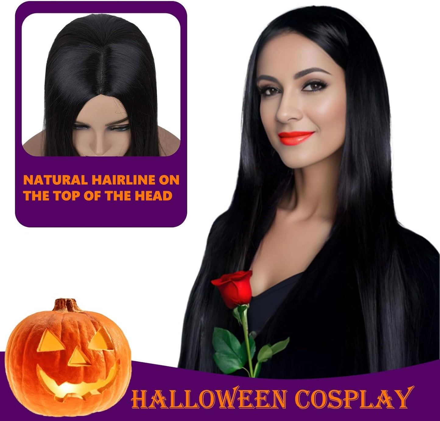 AUXHCYL Long Black Wigs for Women, Synthetic Long Straight Wig for Cosplay, Party & Carnival,Halloween Costume Wigs
