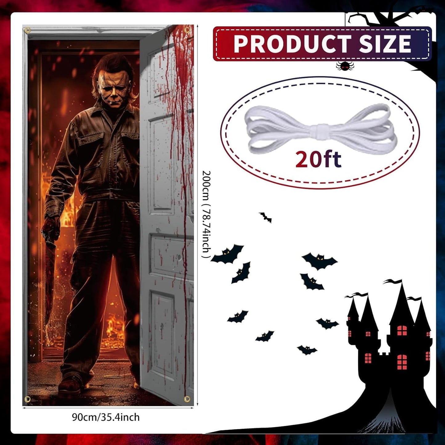 Halloween Banner Decorations - Classic Movie Character Door Cover for Horror Birthday Party, Scary Photo Background Banner