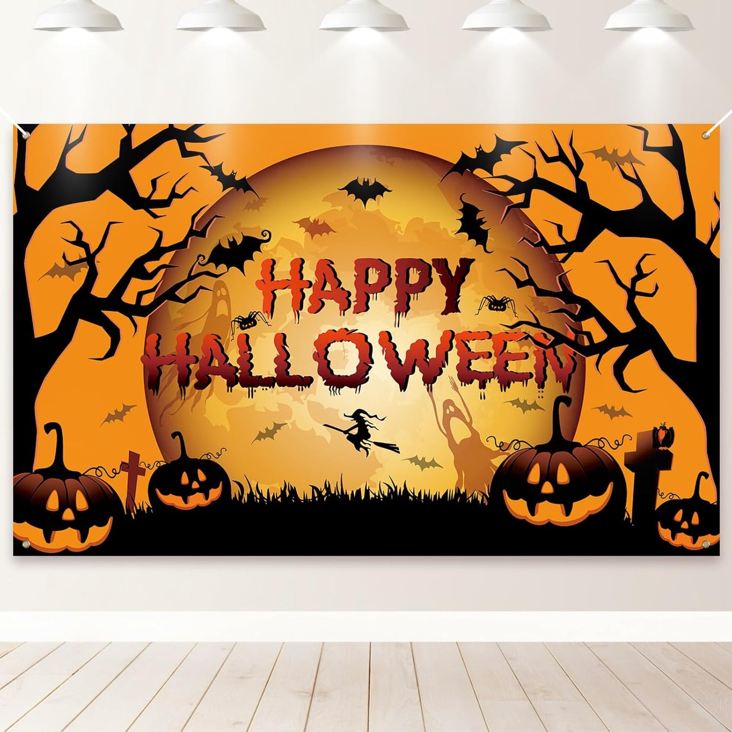 PartyYaa Halloween Banner Decorations, Long Halloween Banner Party Photo Booth, Pumpkin & Ghost Garden Fence Ornament for Indoor Outdoor