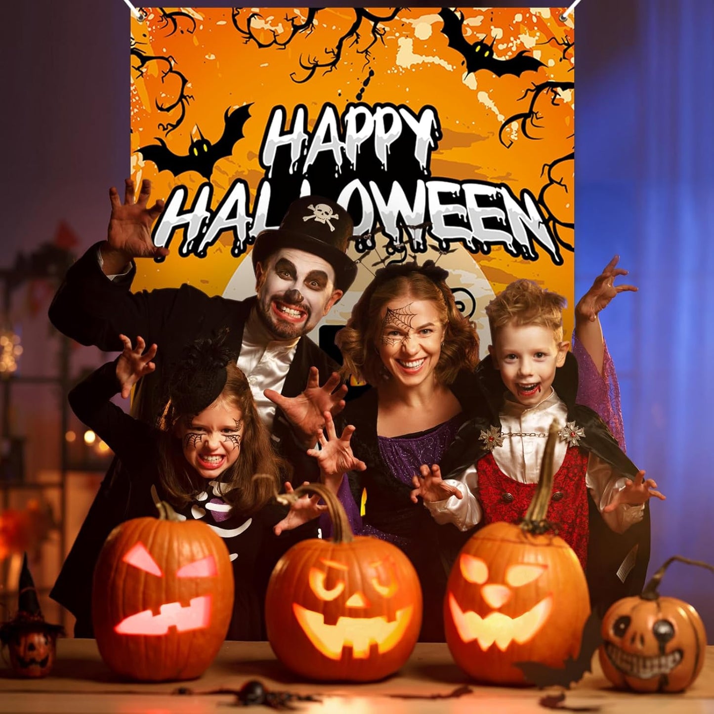 PartyYaa Halloween Banner Decorations, Long Halloween Banner Party Photo Booth, Pumpkin & Ghost Garden Fence Ornament for Indoor Outdoor