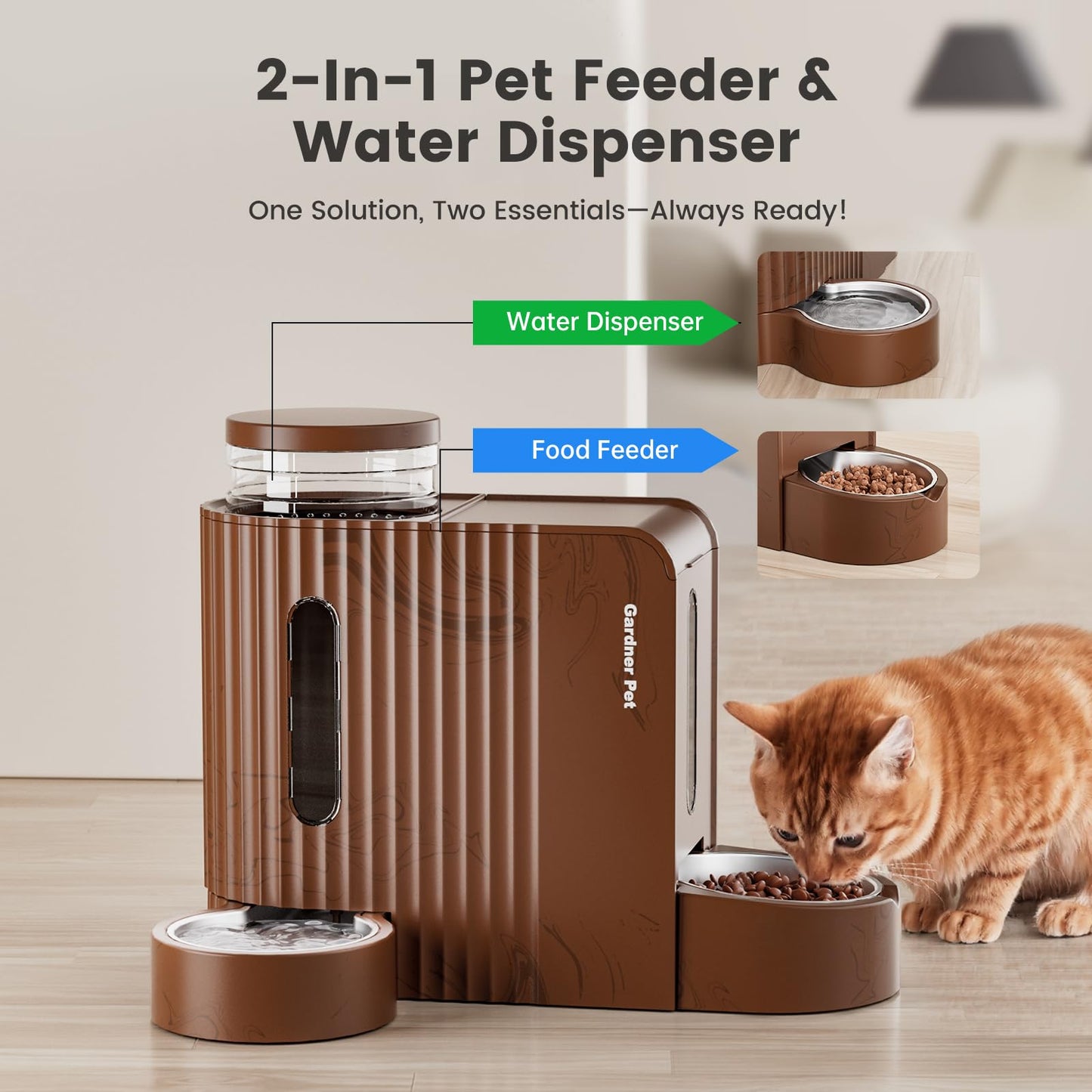Gardner 2-in-1 Automatic Pet Feeder & Water Dispenser β Gravity Food & Water Station for Cats & Dogs