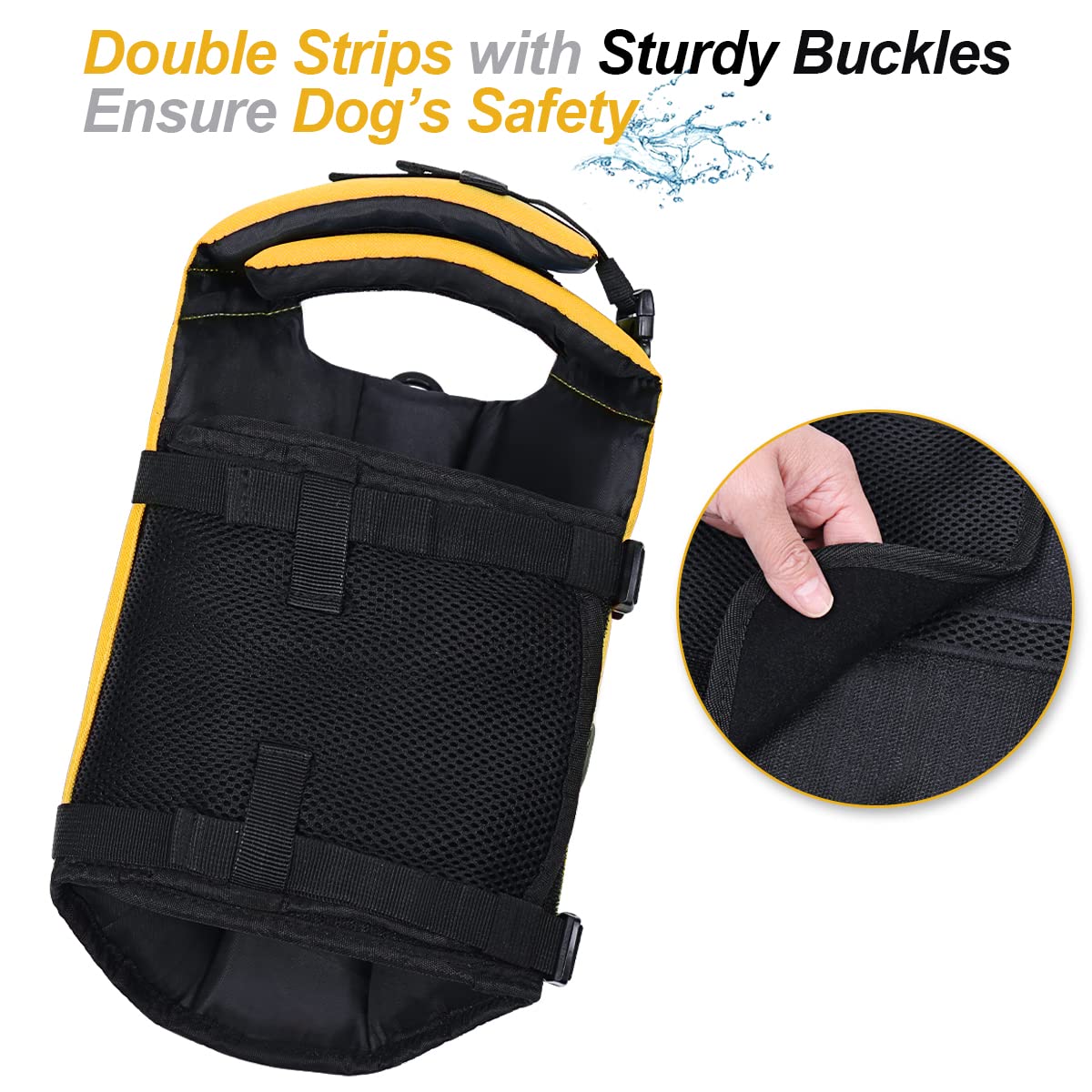 VIVAGLORY Front Float Dog Life Vest, Dog Life Jacket for Swimming & Boating, Swimming Vest with Chin Float & Handle, Ripstop & Buoyancy for Puppy Doggy, XS, Yellow