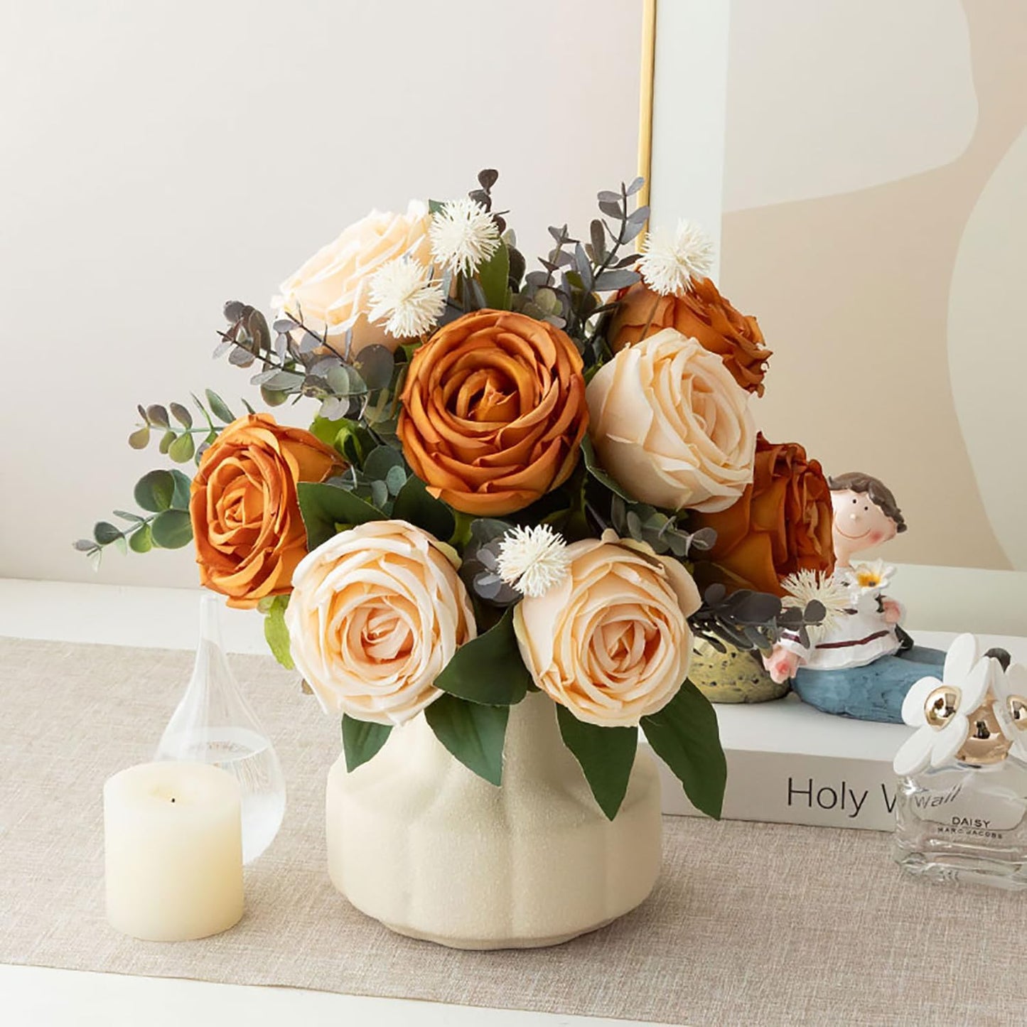 Artificial Flower Arrangement with Vase – Elegant Faux Floral Home Décor