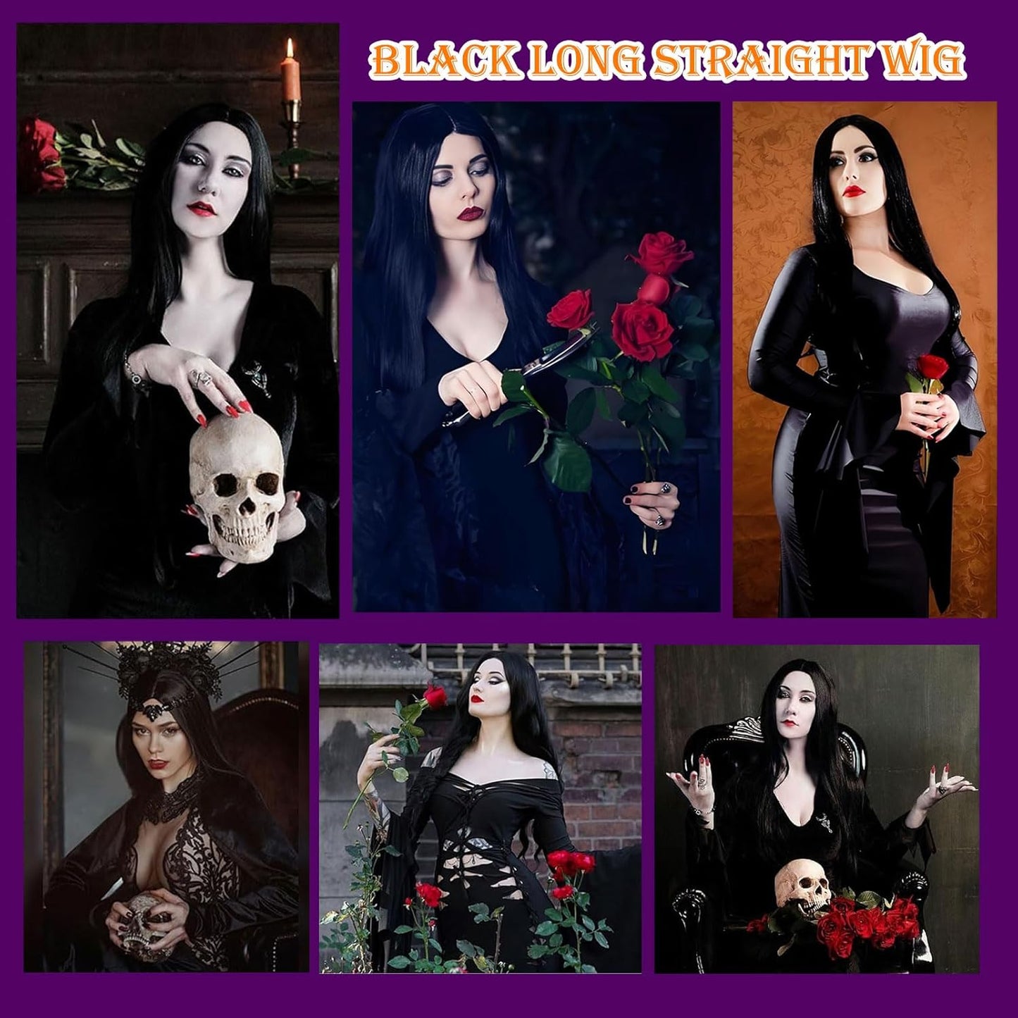 AUXHCYL Long Black Wigs for Women, Synthetic Long Straight Wig for Cosplay, Party & Carnival,Halloween Costume Wigs