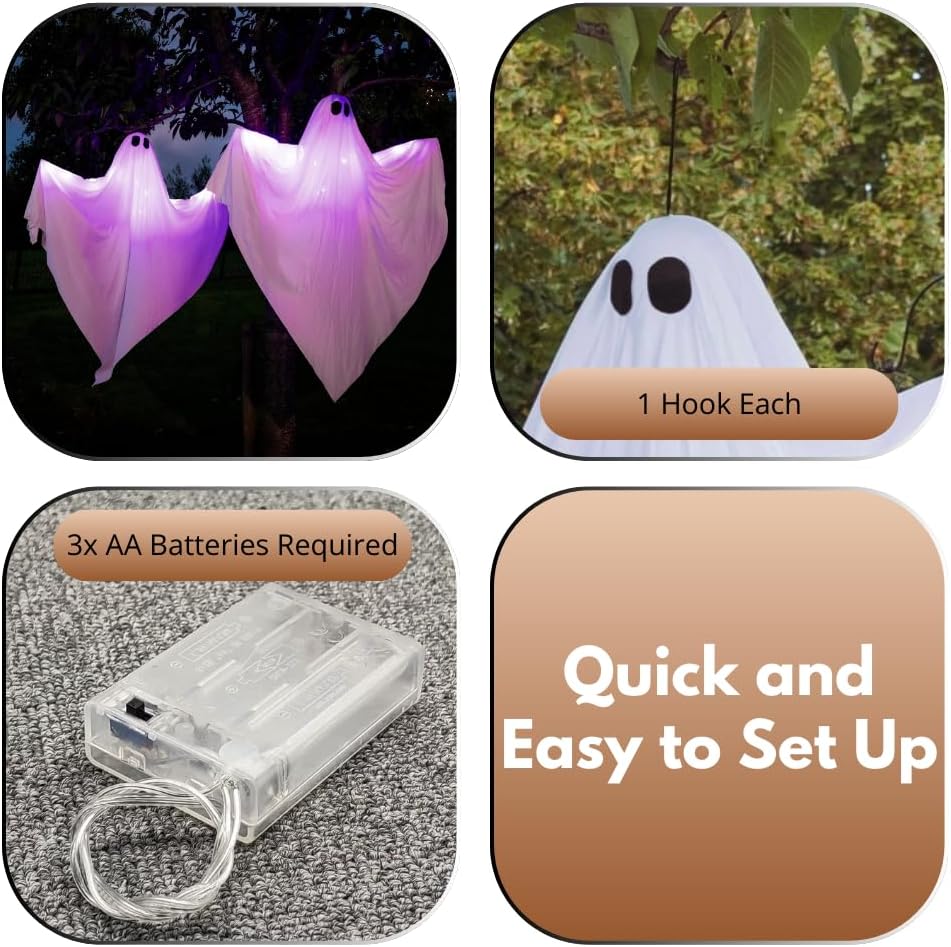 Marco Paul Set of Two EXTRA Large Light up Outdoor Ghost Decorations 4FT 120cm Pre-lit LED Indoor Spooky Halloween Decor Outside Scary Ghosts of Halloween for Garden