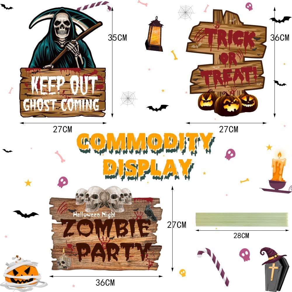 Halloween Decorations Outdoor Scary Halloween Garden Decorations 3 Pack Yard Signs Zombie Party Warning Sign Stakes for Outdoor Halloween Decor NMKL
