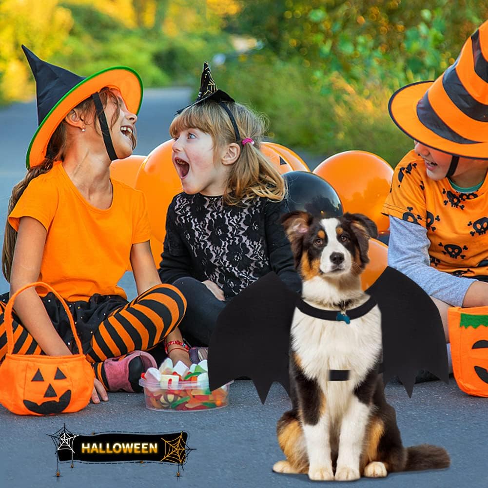 Vivifying Cat Bat Wings, Cat Halloween Costume with Pumpkin Bell, Adjustable Pet Cosplay Costumes for Pet(Neck: 9.4-12.6 in/Chest: 12.9-19.7 in