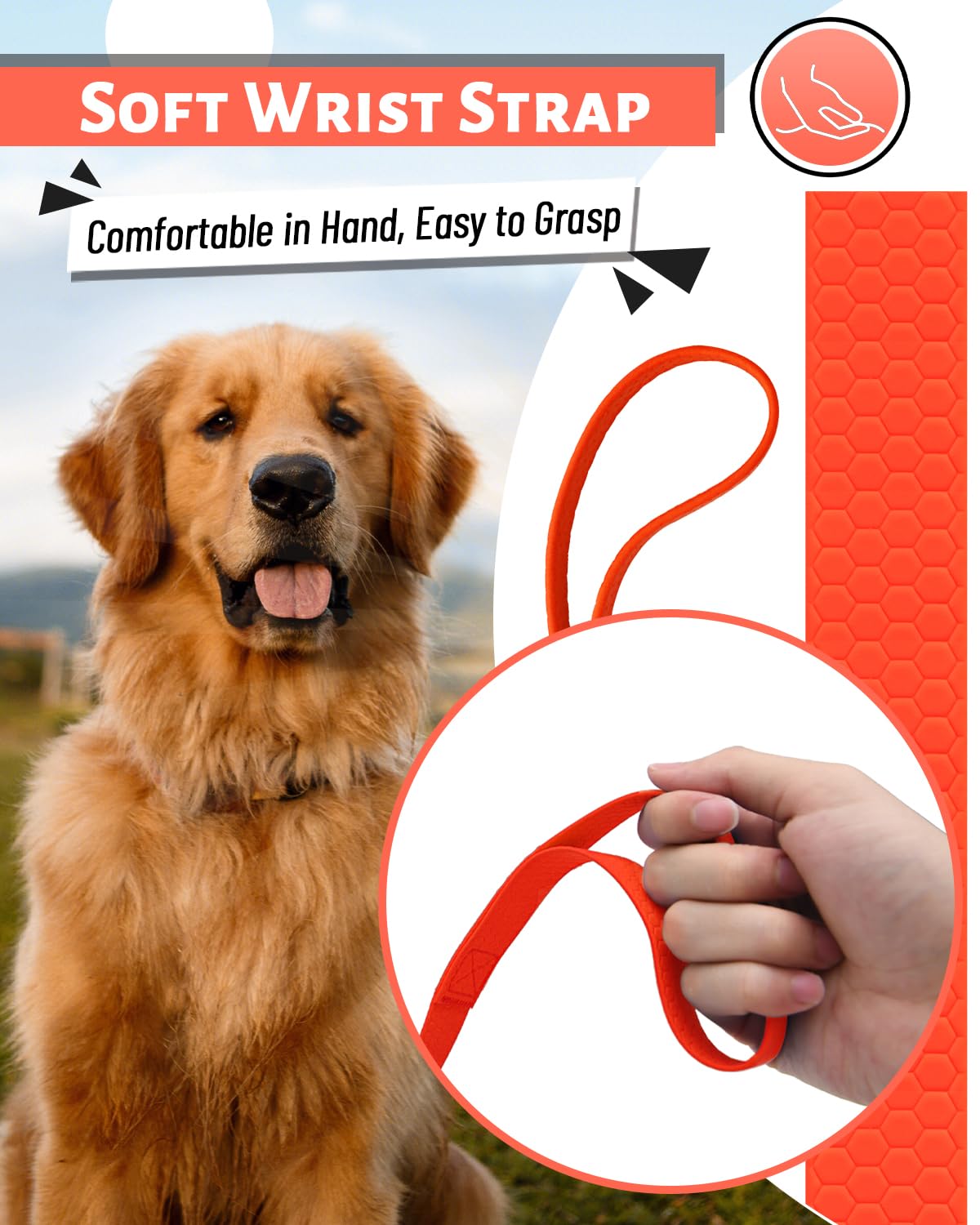 Looxmeer Training Lead for Dogs, 5m(16ft) Extra Long Line Dog Lead, Waterproof Dog Leash with Soft Padded Handle & Storage Bag for Training Recall Obedience, Tracking, Camping Play, Backyard, Orange