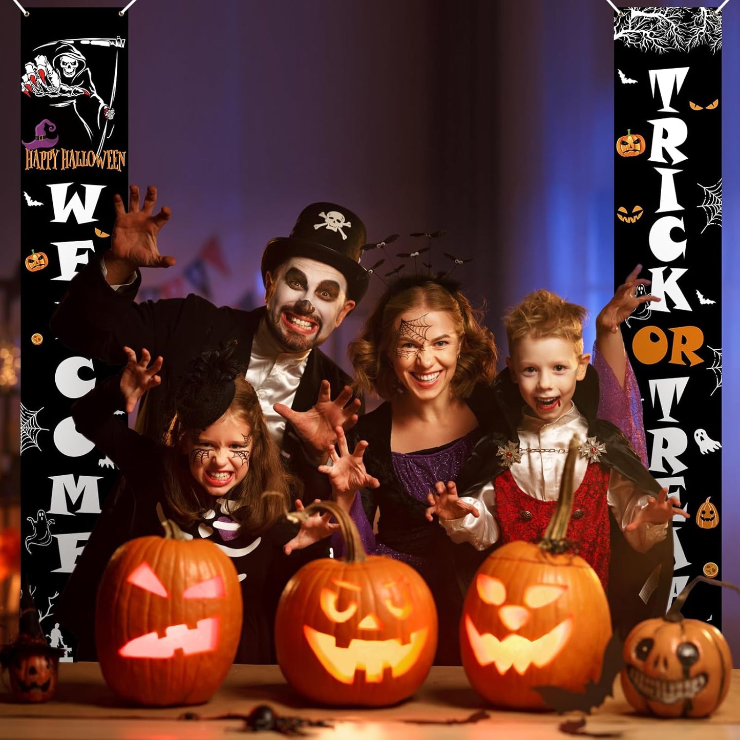 PartyYaa Halloween Banner Decorations, Long Halloween Banner Party Photo Booth, Pumpkin & Ghost Garden Fence Ornament for Indoor Outdoor