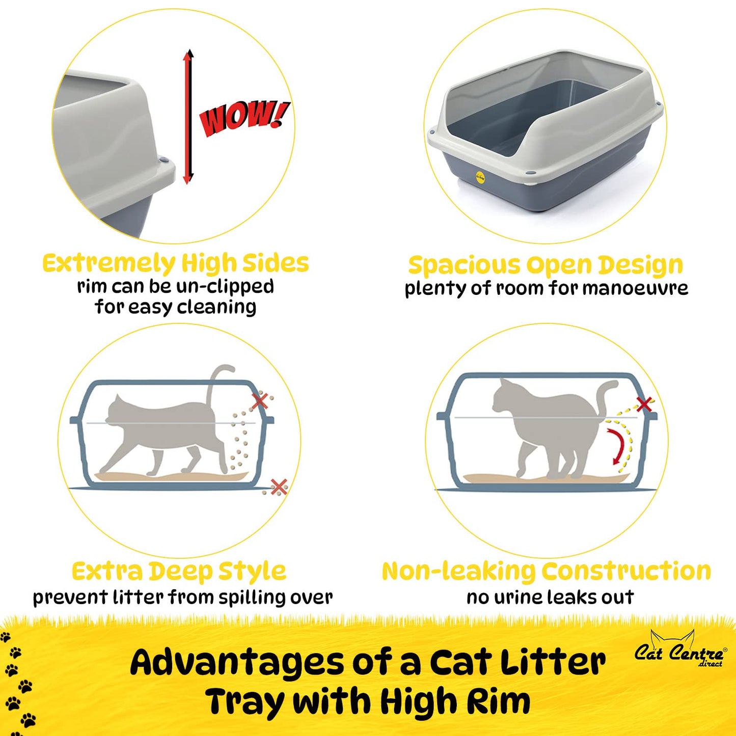 Open Grey Cat Litter Tray High Sided Pan Toilet Box Medium