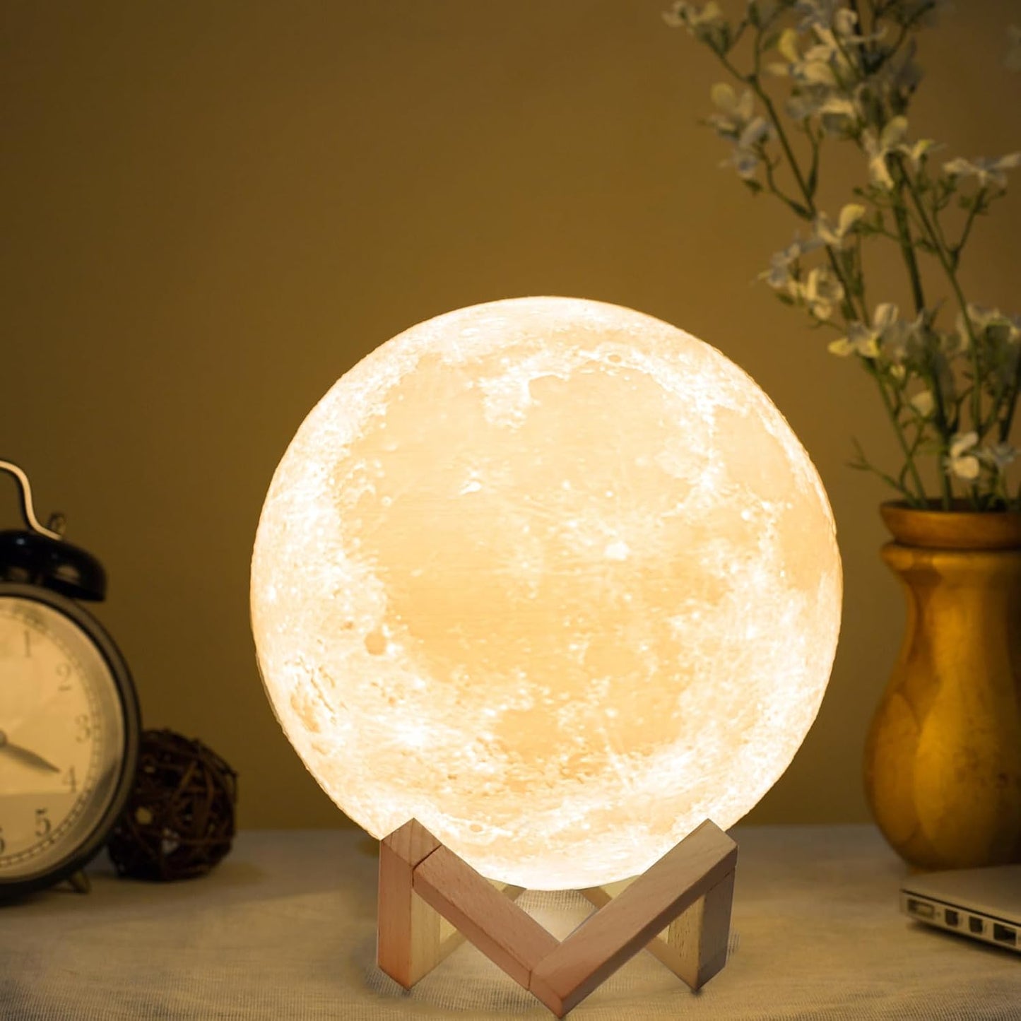 Methun 3D Moon Lamp 9 cm (3.5 inch) — Two-Colour Touch-Dim Bedside & Table Lamp, Overnight Cordless Glow, Ceramic Hand Base, Authentic Lunar Texture — Calming Night Light & Premium Gift