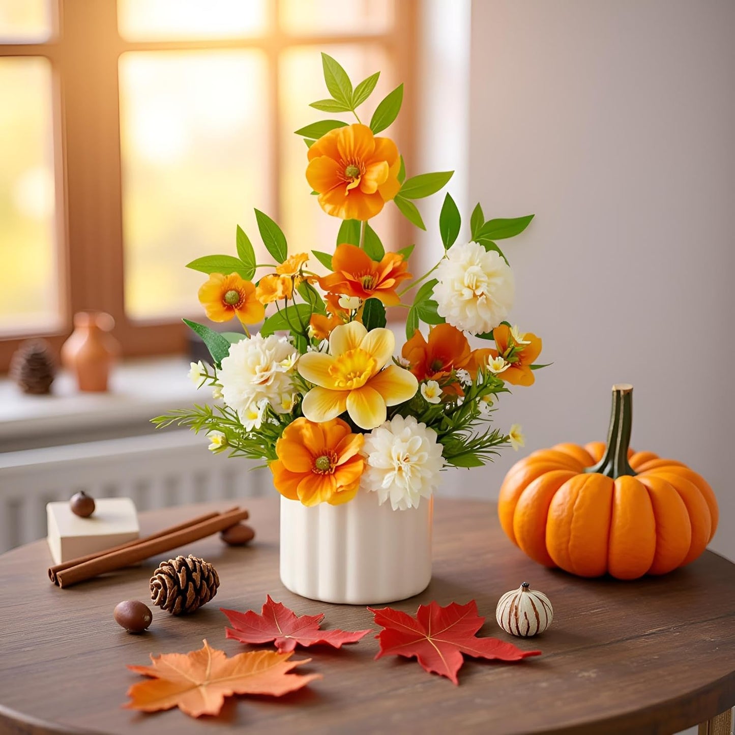 Artificial Flower Arrangement with Vase – Elegant Faux Floral Home Décor