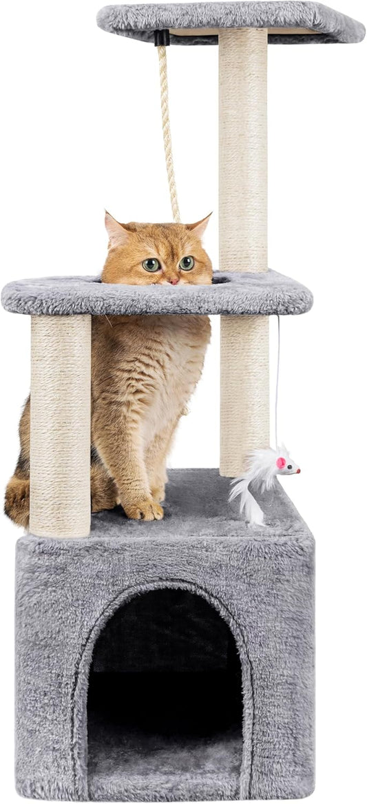Cat Scratching Post, 90cm Cat Tree for Indoor Cats Multi-Level Stable Cat Tower for Climbing Playing and Relaxation
