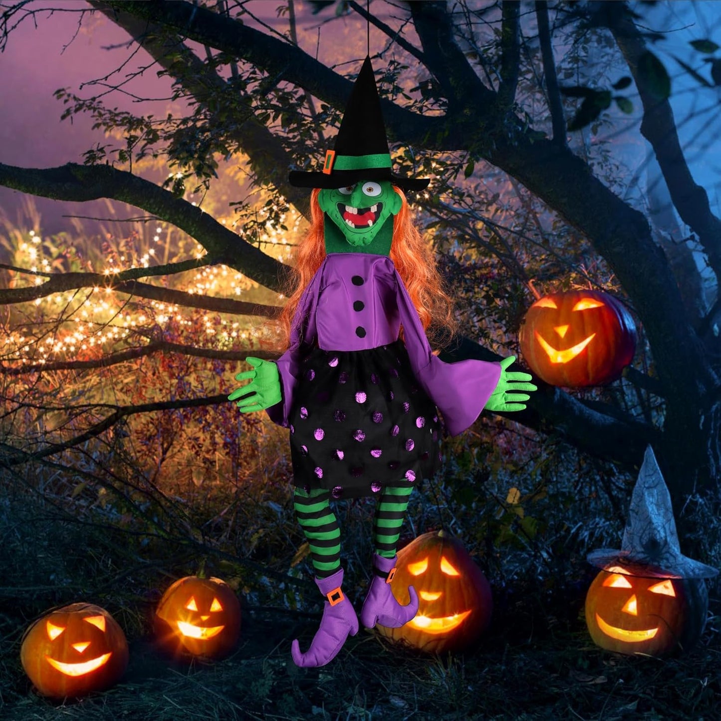 POPGIFTU 160cm Crashing Witch Halloween Decoration – Flying Witch Into Tree Hanging Prop for Garden, Front Porch, Pillars, Front Door & Haunted House Décor