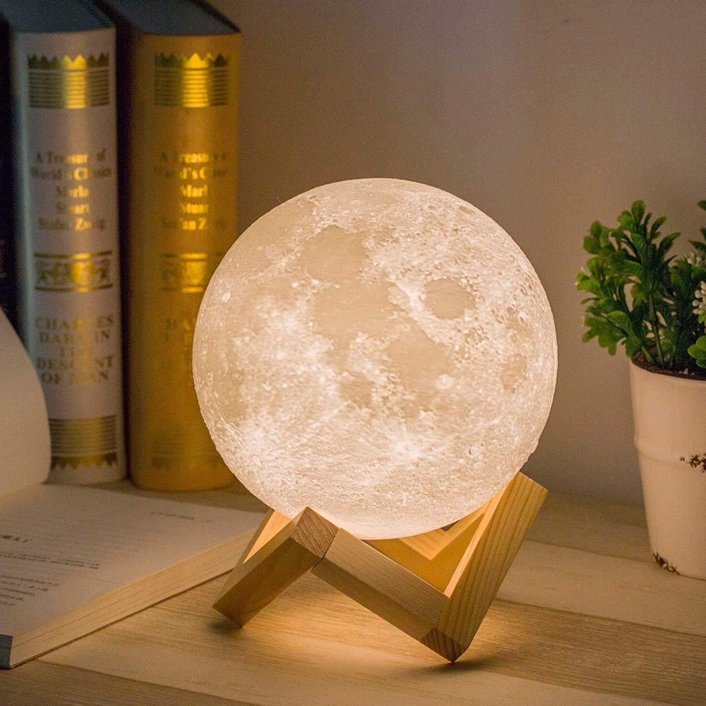 Methun 3D Moon Lamp 9 cm (3.5 inch) — Two-Colour Touch-Dim Bedside & Table Lamp, Overnight Cordless Glow, Ceramic Hand Base, Authentic Lunar Texture — Calming Night Light & Premium Gift