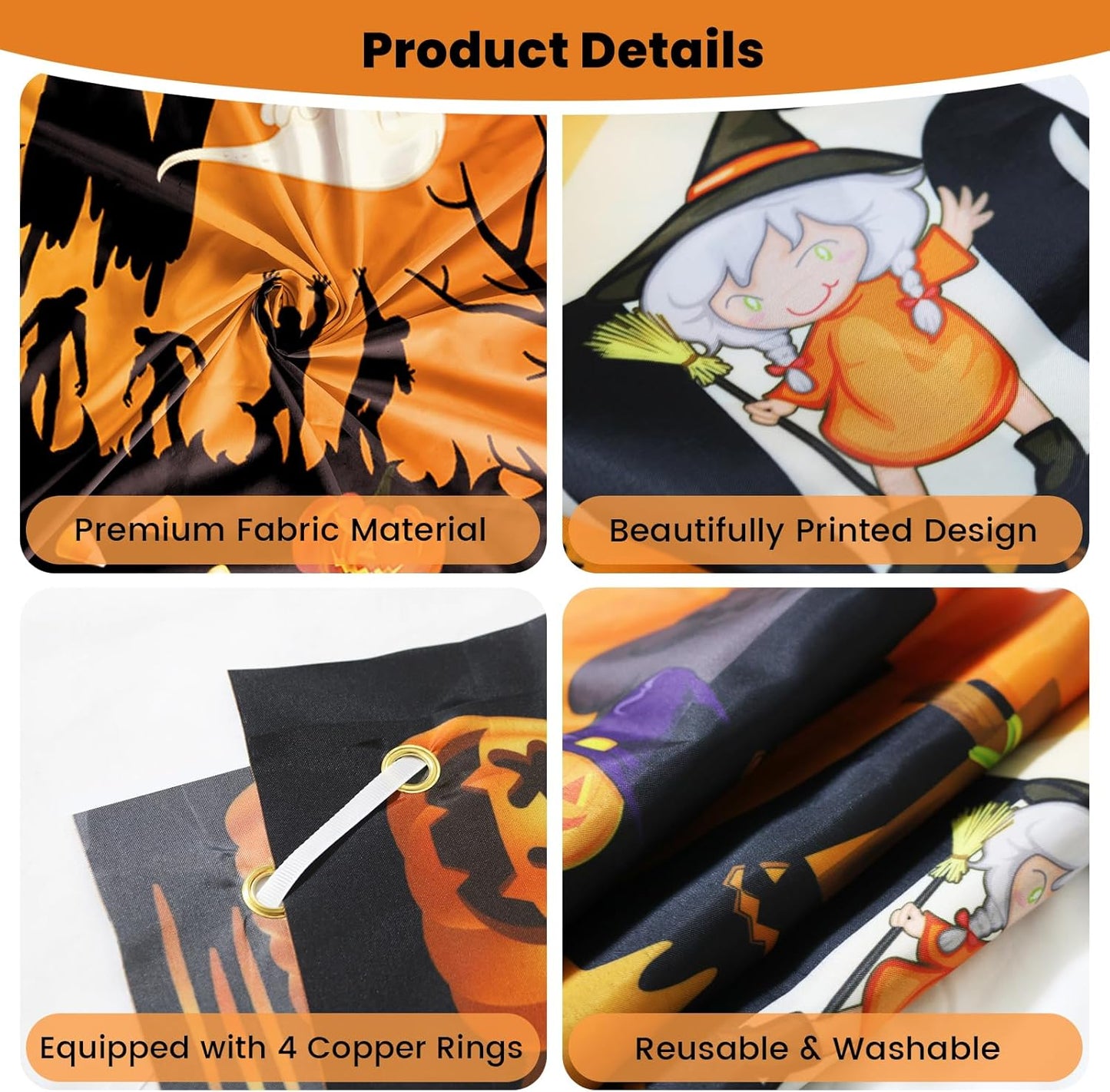 PartyYaa Halloween Banner Decorations, Long Halloween Banner Party Photo Booth, Pumpkin & Ghost Garden Fence Ornament for Indoor Outdoor