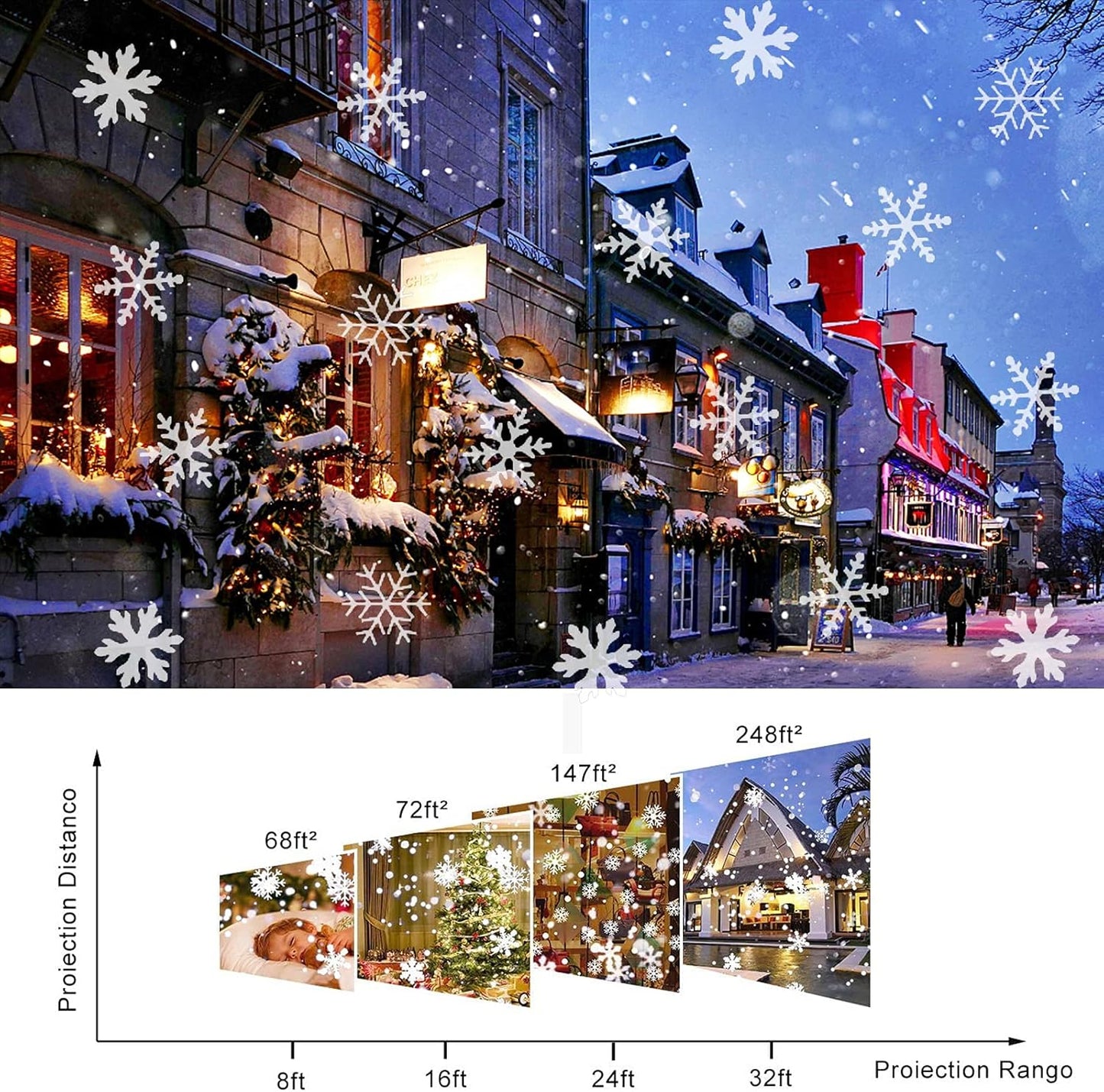 Jsdoin Halloween Projector Lights USB LED Christmas Decorative Lights Moving Rotating Snowstorm Landscape Lamp Spotlight Christmas Halloween Holiday Wedding Party Birthday Home Decoration Light