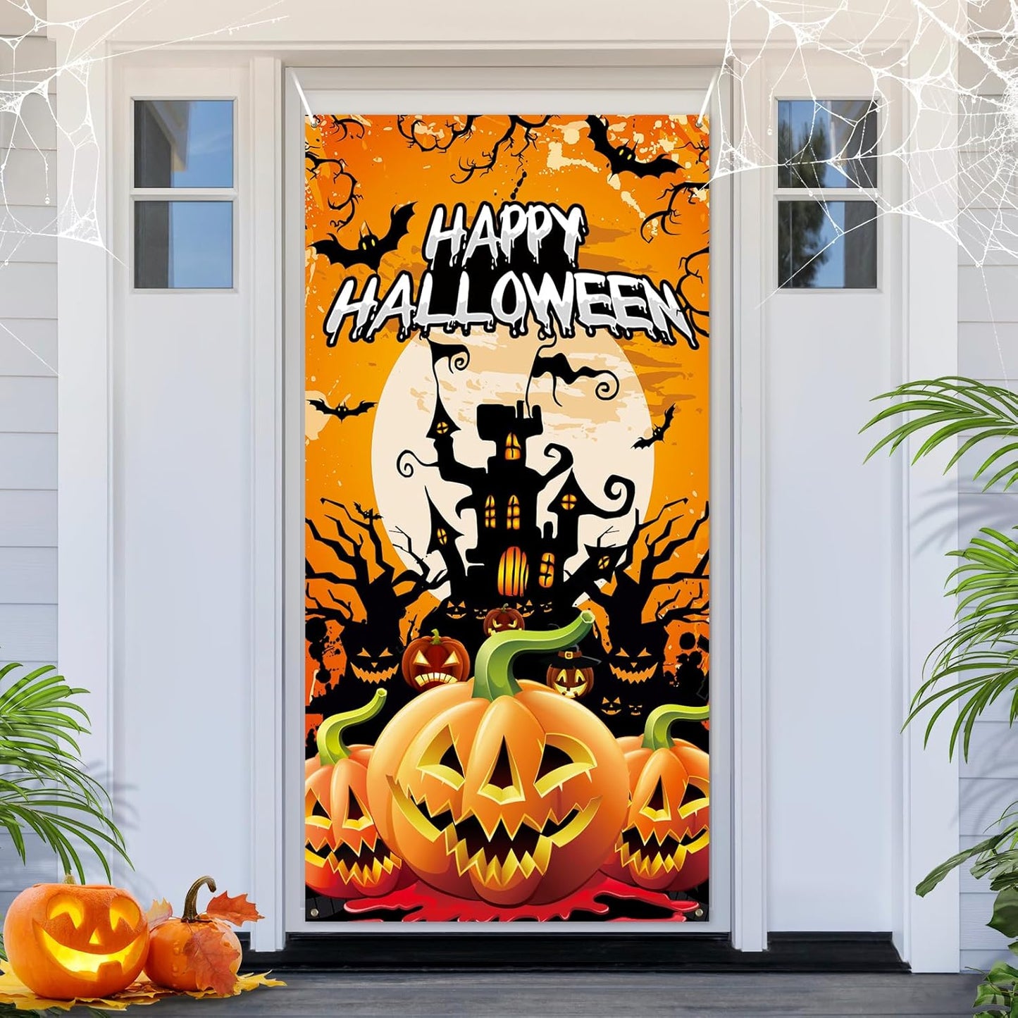 PartyYaa Halloween Banner Decorations, Long Halloween Banner Party Photo Booth, Pumpkin & Ghost Garden Fence Ornament for Indoor Outdoor